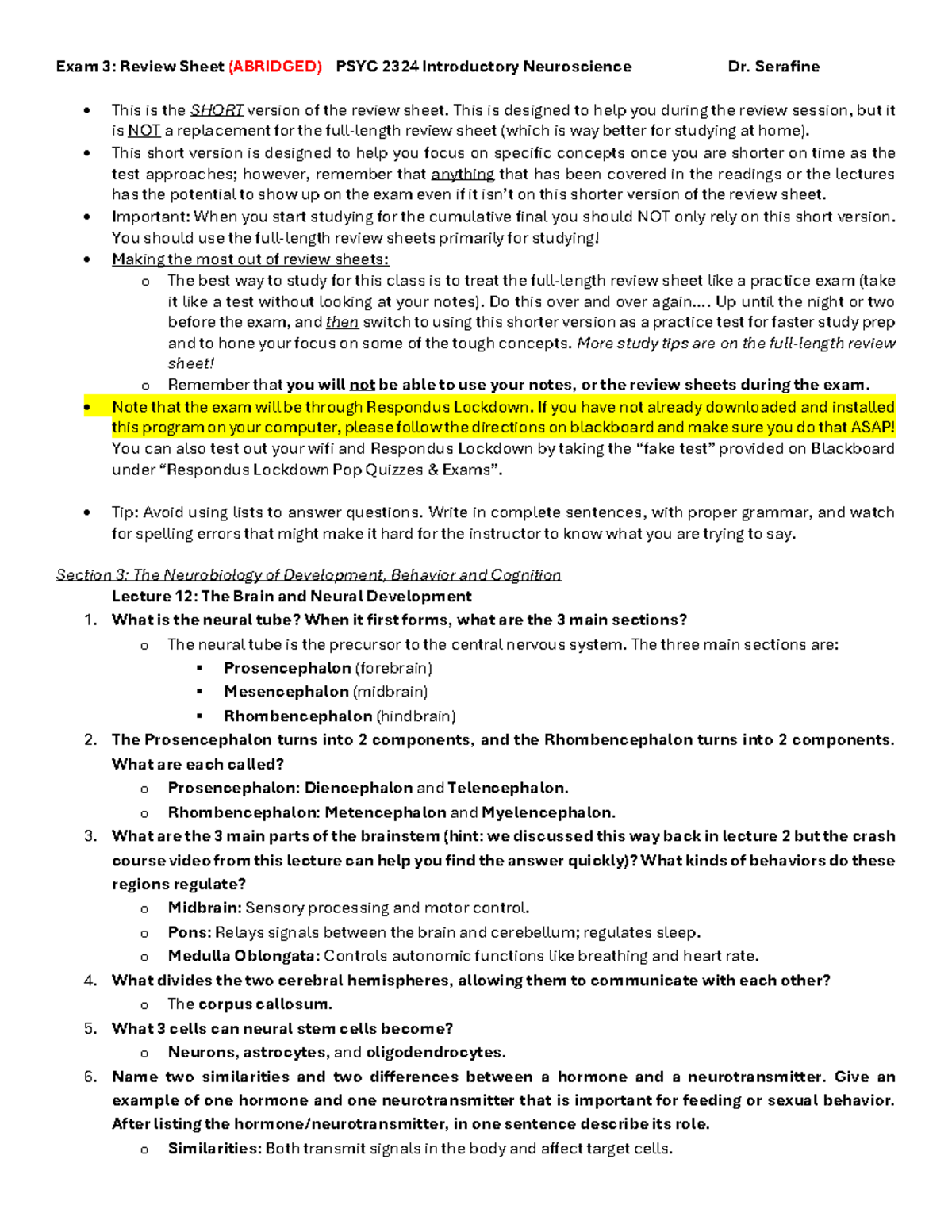 Exam 3 Review Sheet (abridged) - Exam 3 : Review Sheet (ABRIDGED) PSYC ...