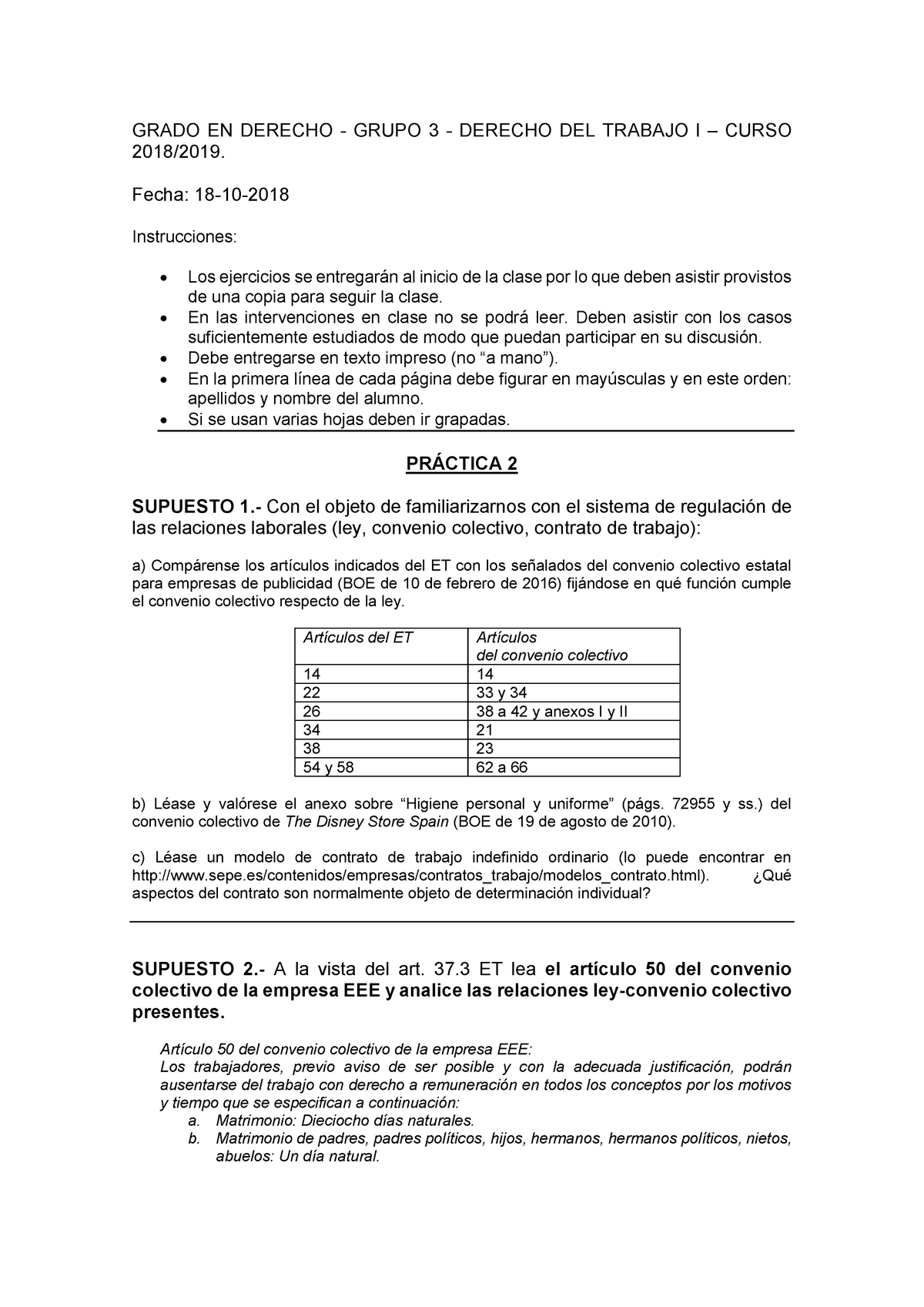 Práctica 2 Práctica Grado En Derecho Grupo 3 Derecho Del Trabajo I Curso 201 82019 0716