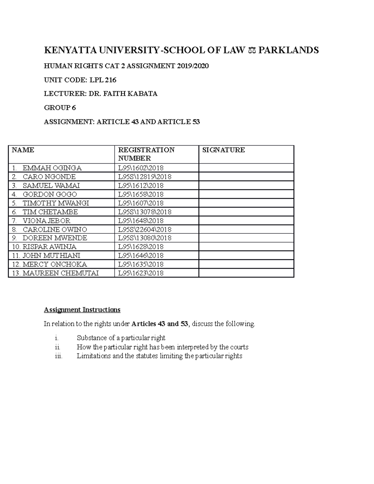 Share Human rights assignment-1 - KENYATTA UNIVERSITY-SCHOOL OF LAW ⚖ ...