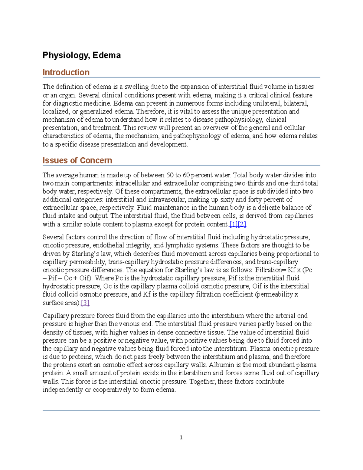 Physiology Edema - Study note Study guide Exam Preparations Must have ...