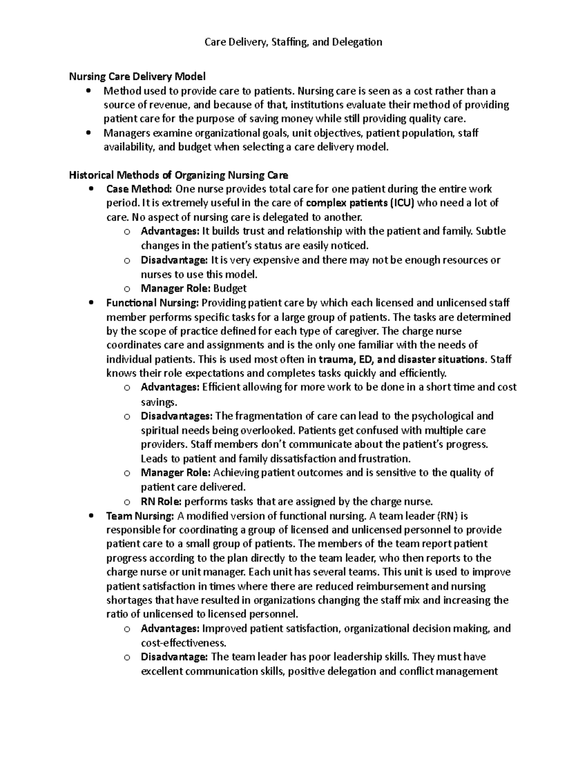 Care Delivery:Staffing:Delegation - Nursing Care Delivery Model Method ...