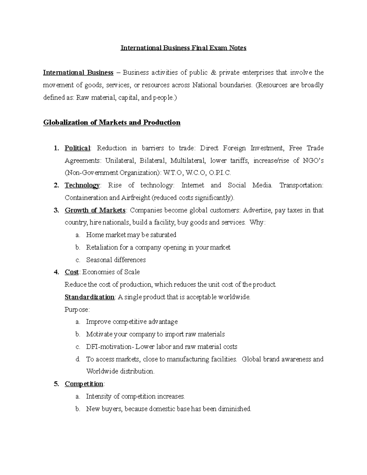 INTB Final Exam Notes - International Business Final Exam Notes ...