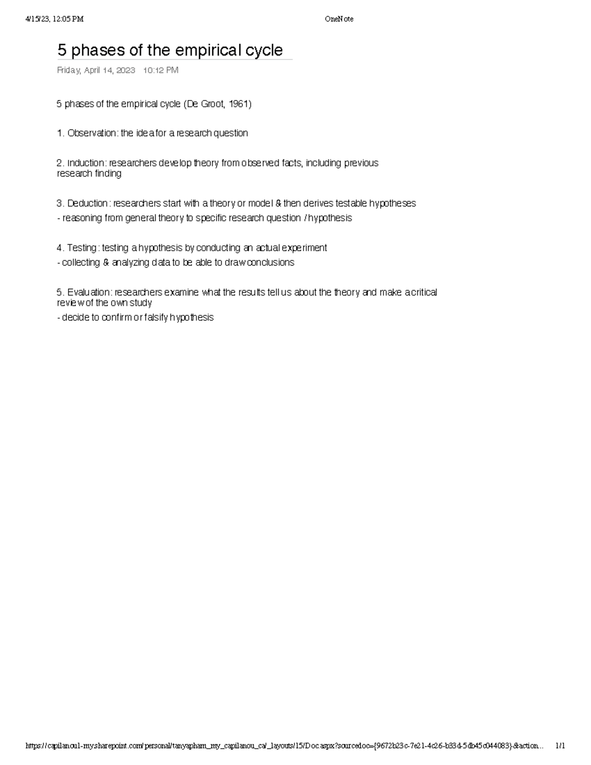5 phases of the empirical cycle - 4/15/23, 12:05 PM OneNote - Studocu