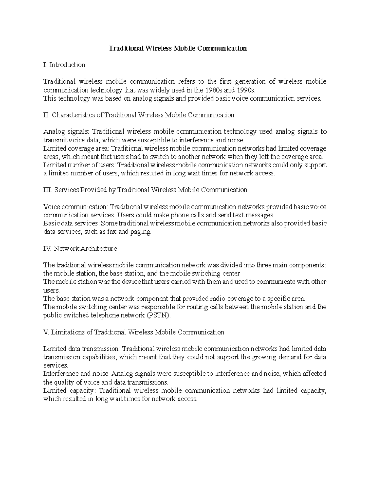 Traditional Wireless Mobile Communication - Introduction Traditional ...