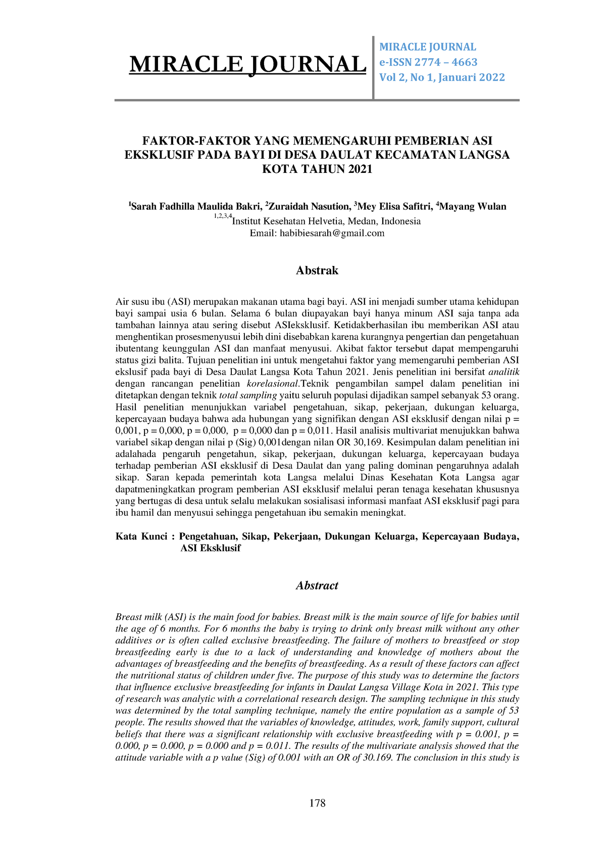 Faktor- Faktor YANG Memengaruhi Pemberian ASI - E-ISSN 2774 – 4663 Vol ...