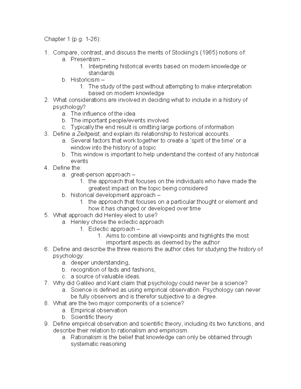 PSYC 375 Chapter 1 Comprehensive Study Guide on Historical Psychology ...