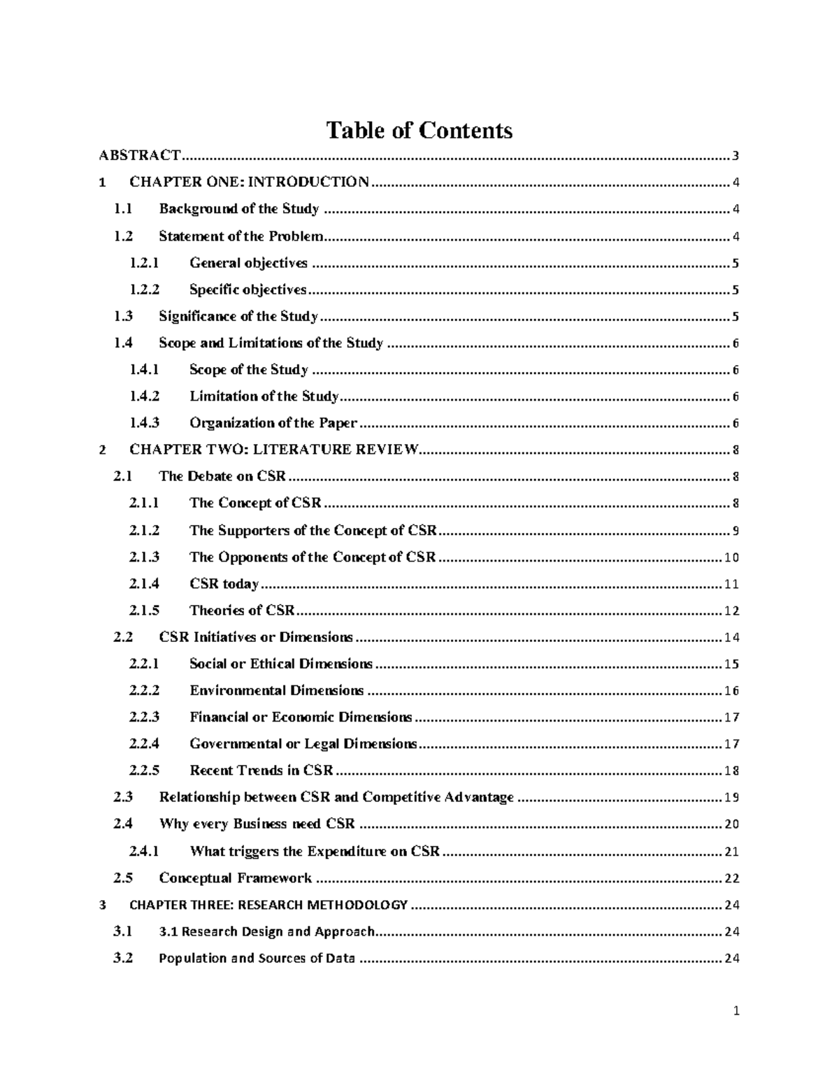 Research proposal - reseaerch - Table of Contents ABSTRACT 1 CHAPTER ...