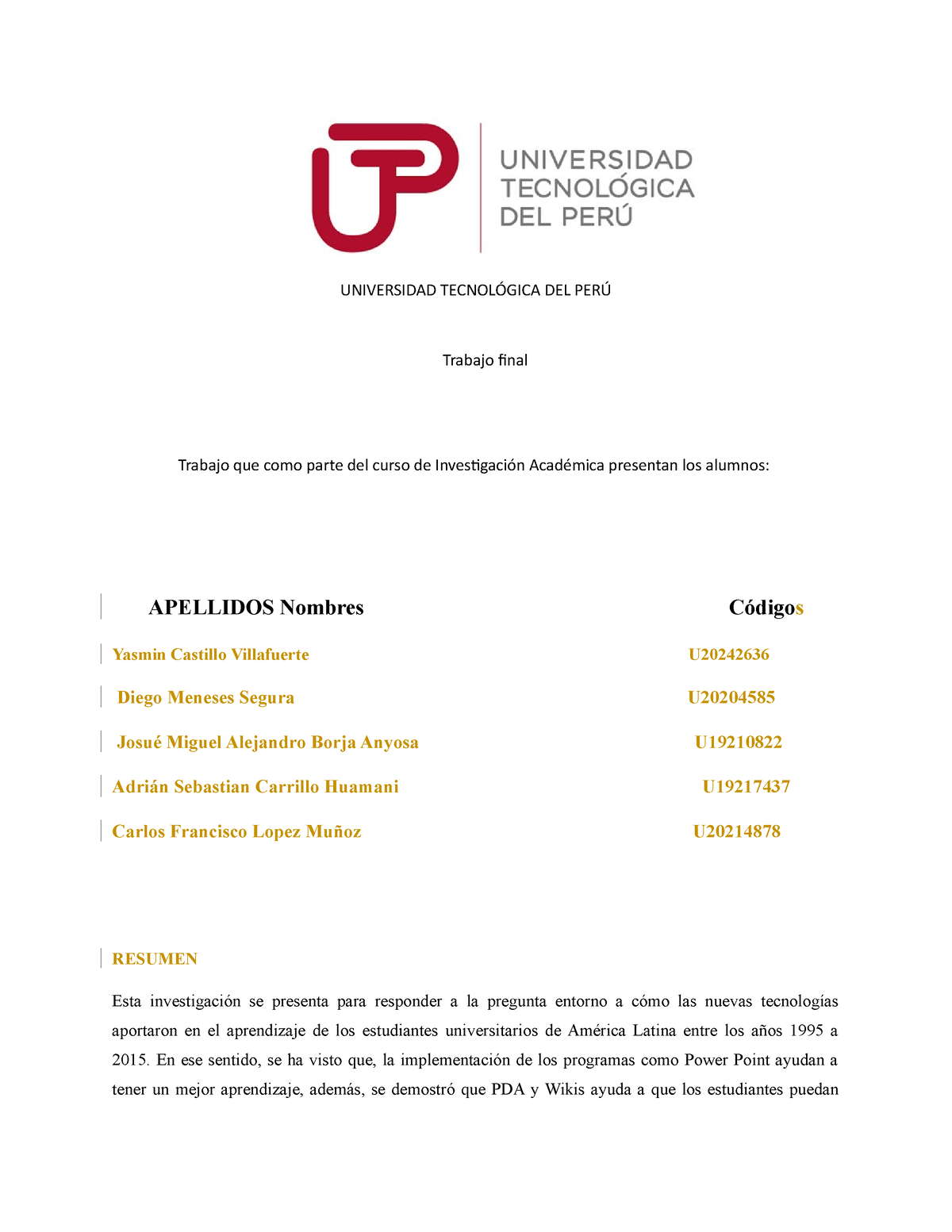 Trabajo Final De Investigacion - UNIVERSIDAD TECNOLÓGICA DEL PERÚ ...