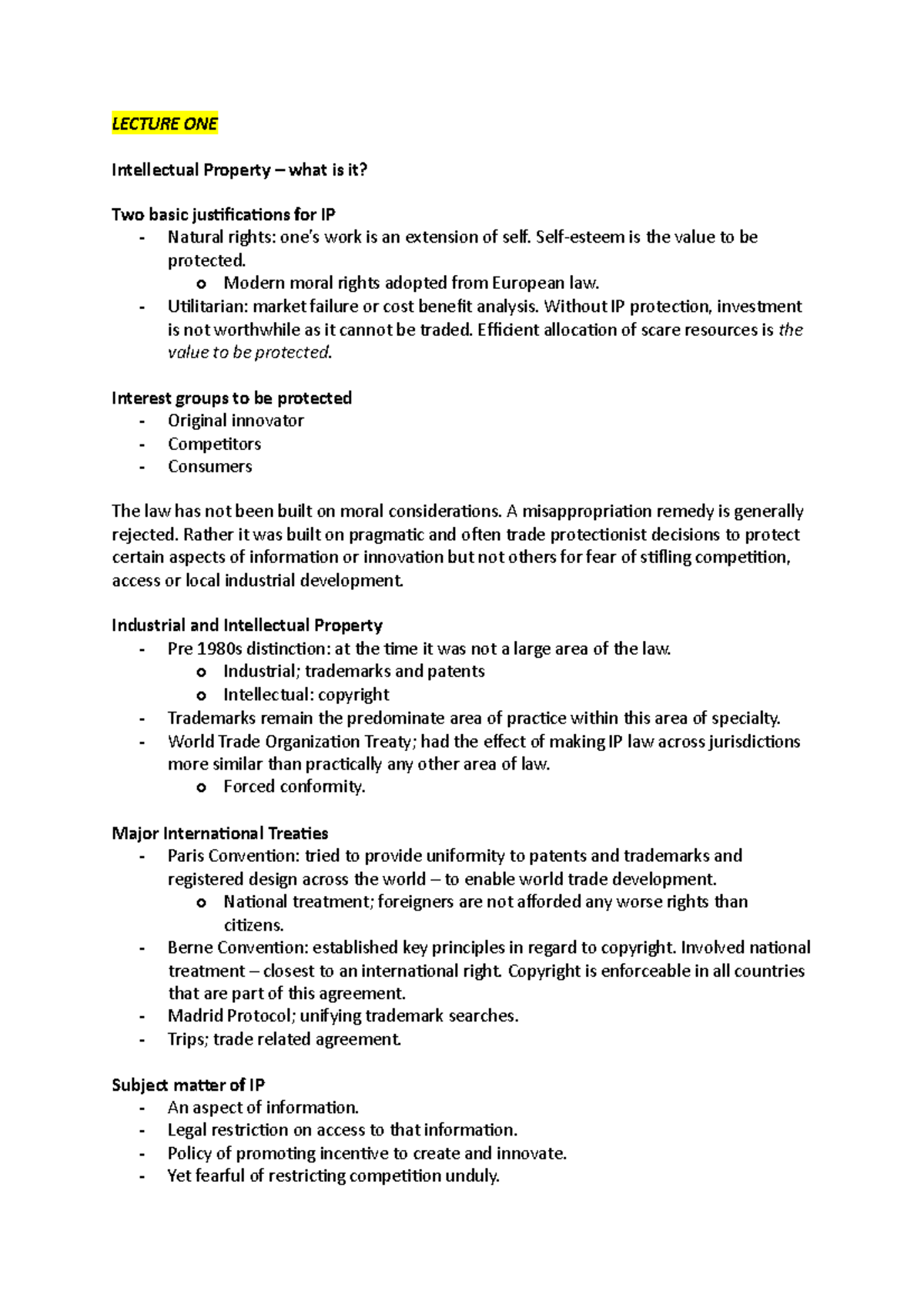 Laws 444 - Intellectual Property - LECTURE ONE Intellectual Property ...