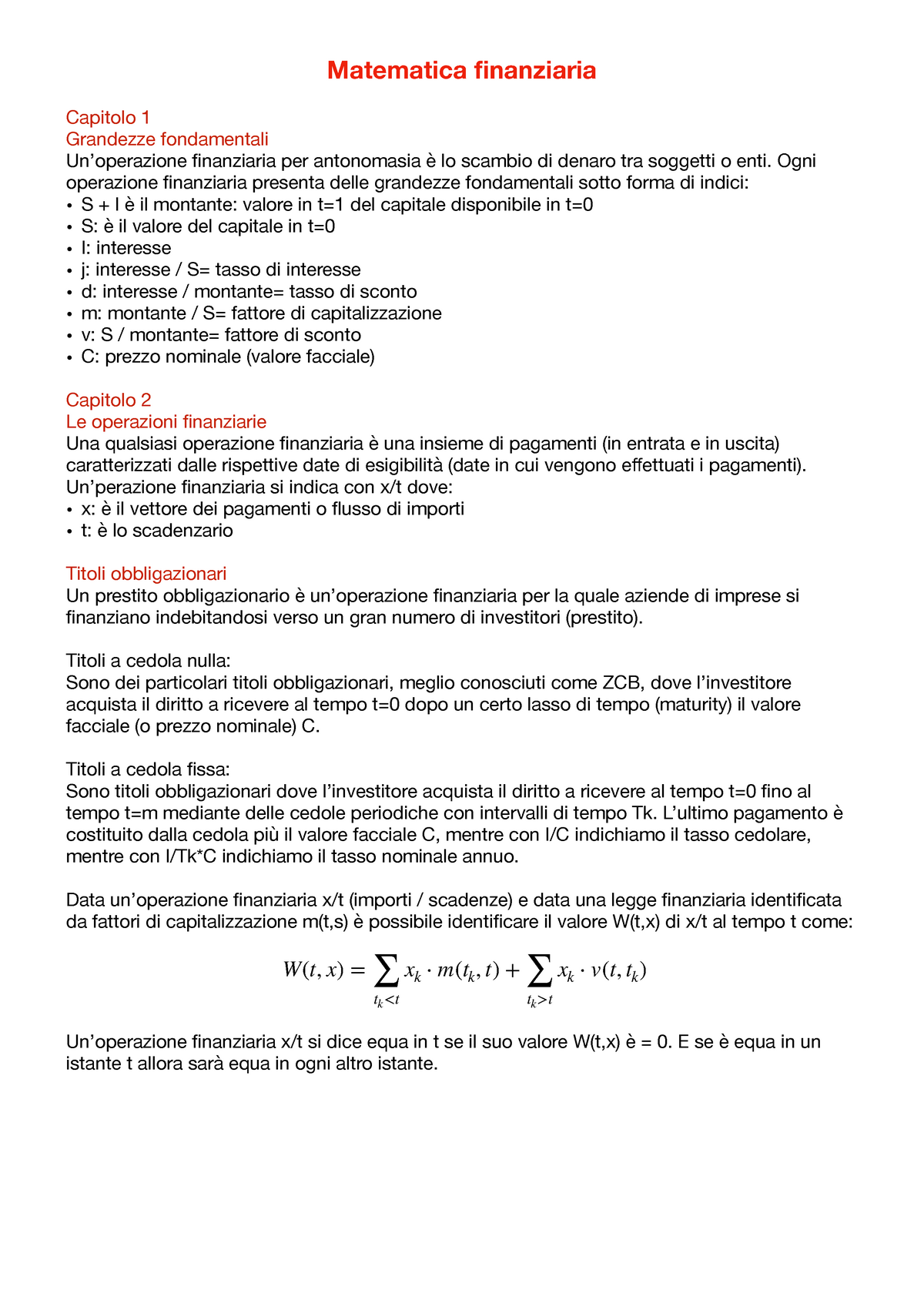 Matematica finanziaria - Matematica finanziaria Capitolo 1 Grandezze  fondamentali Un'operazione - Studocu