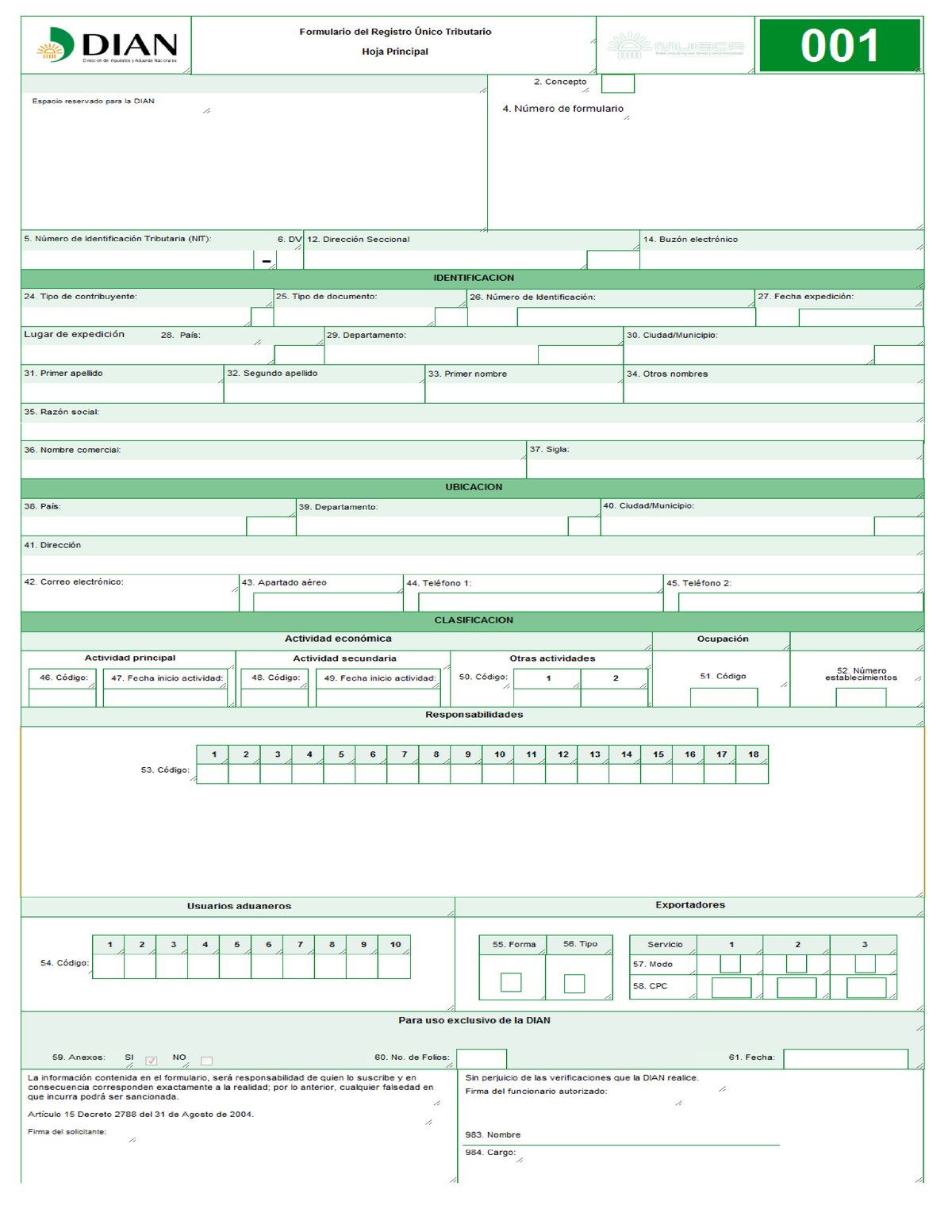 Formulario Rut Plantilla Del Registro Unico Tributario Esencial A La