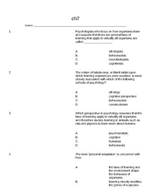 Psych 1000 - Chapter 1 Test Bank - 2020 - Chapter 1 According To The ...