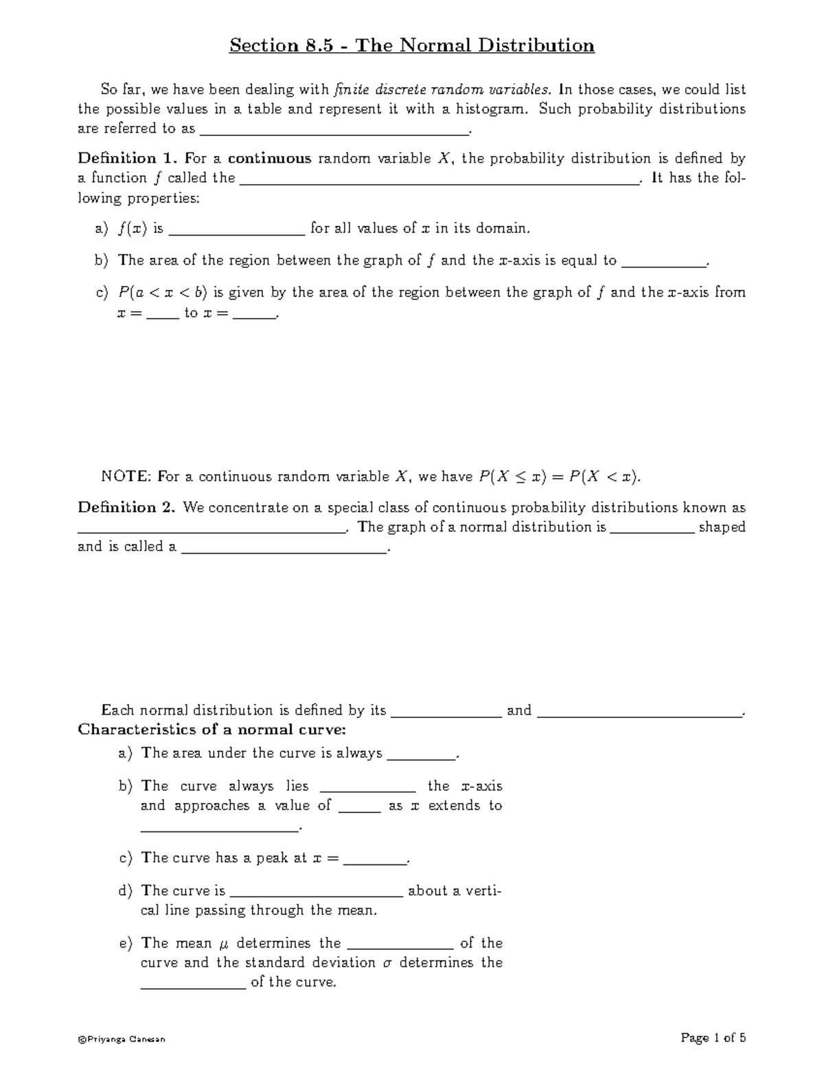 Sec8.5 - Lecture notes CHAPTER 8 - Section 8 - The Normal Distribution ...