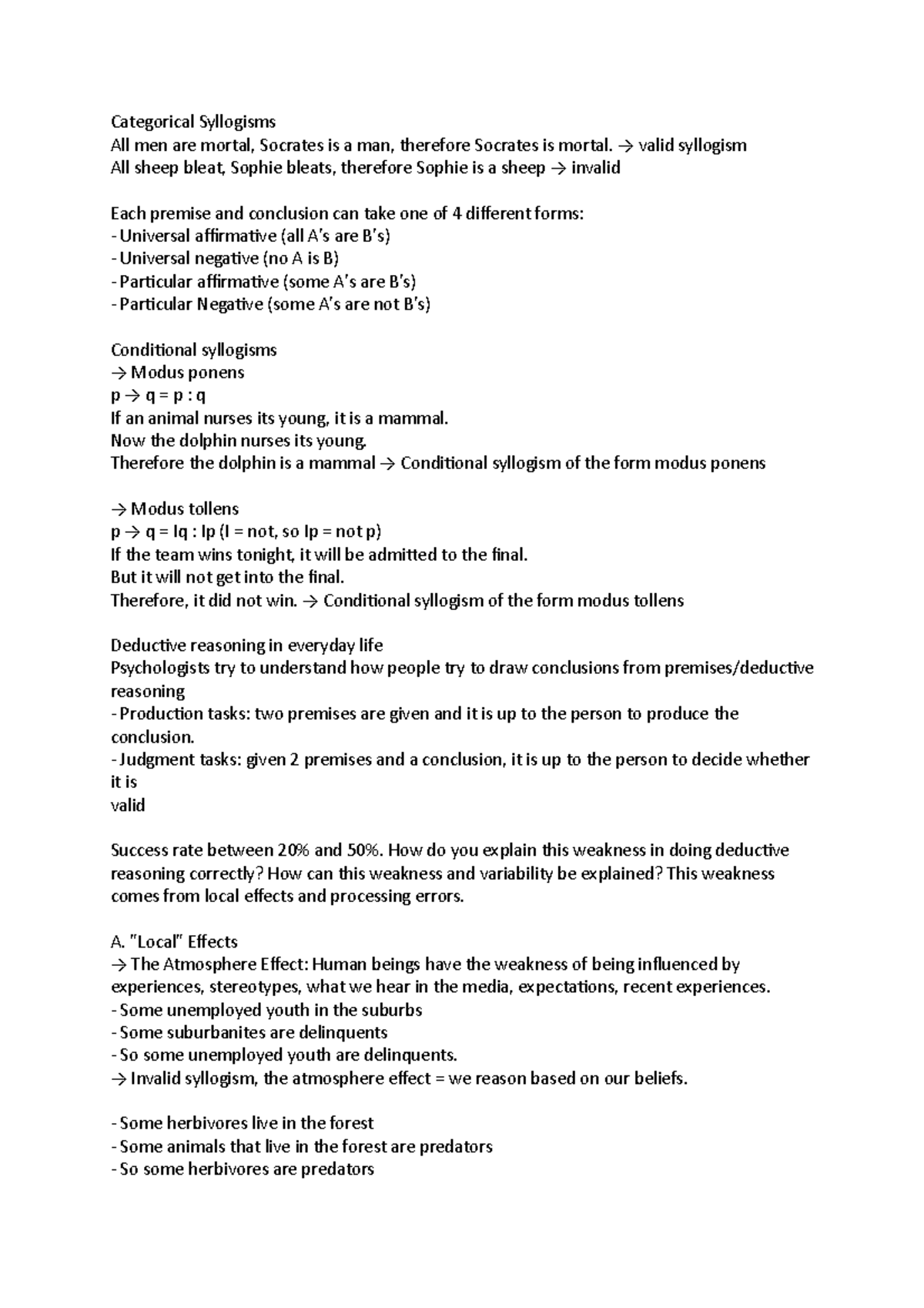 Categorical Syllogisms - → valid syllogism All sheep bleat, Sophie ...