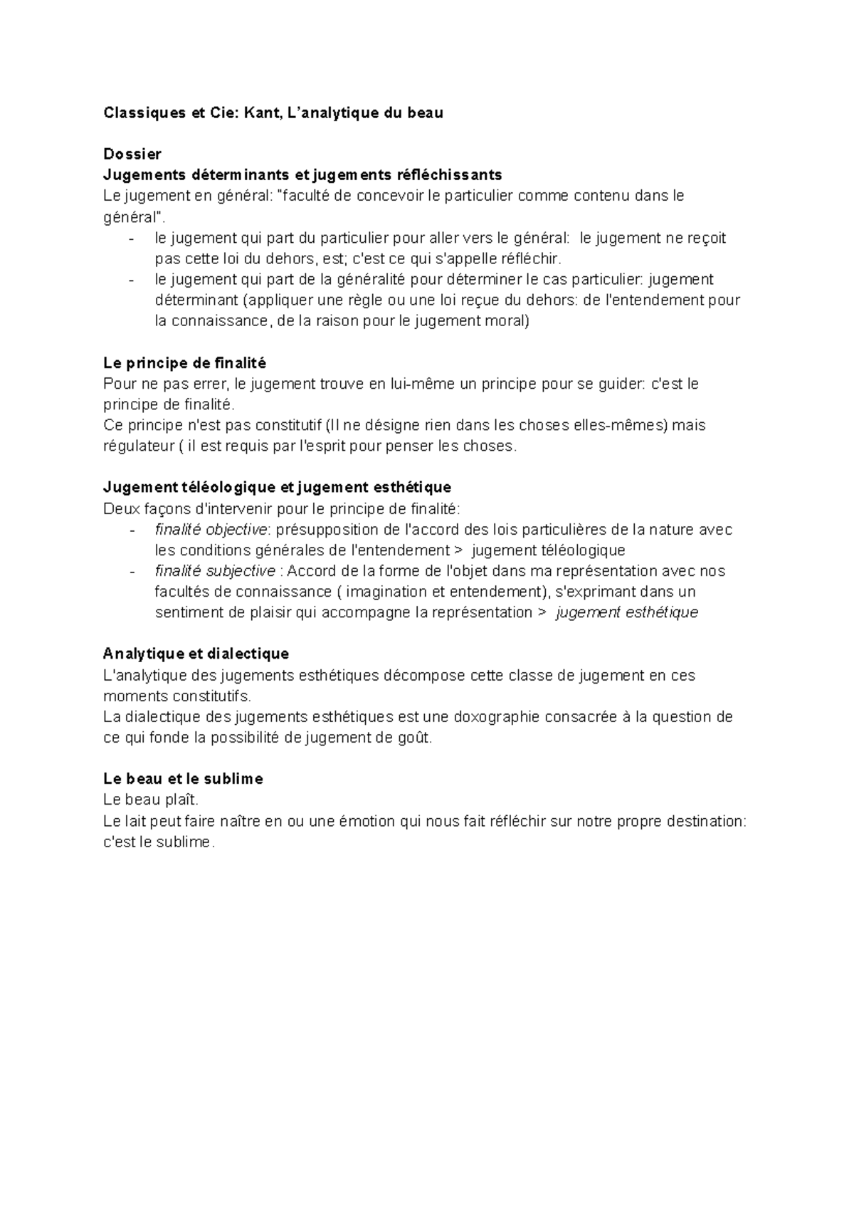 Classiques Et Cie Kant L analytique Du Beau Classiques Et Cie Kant 