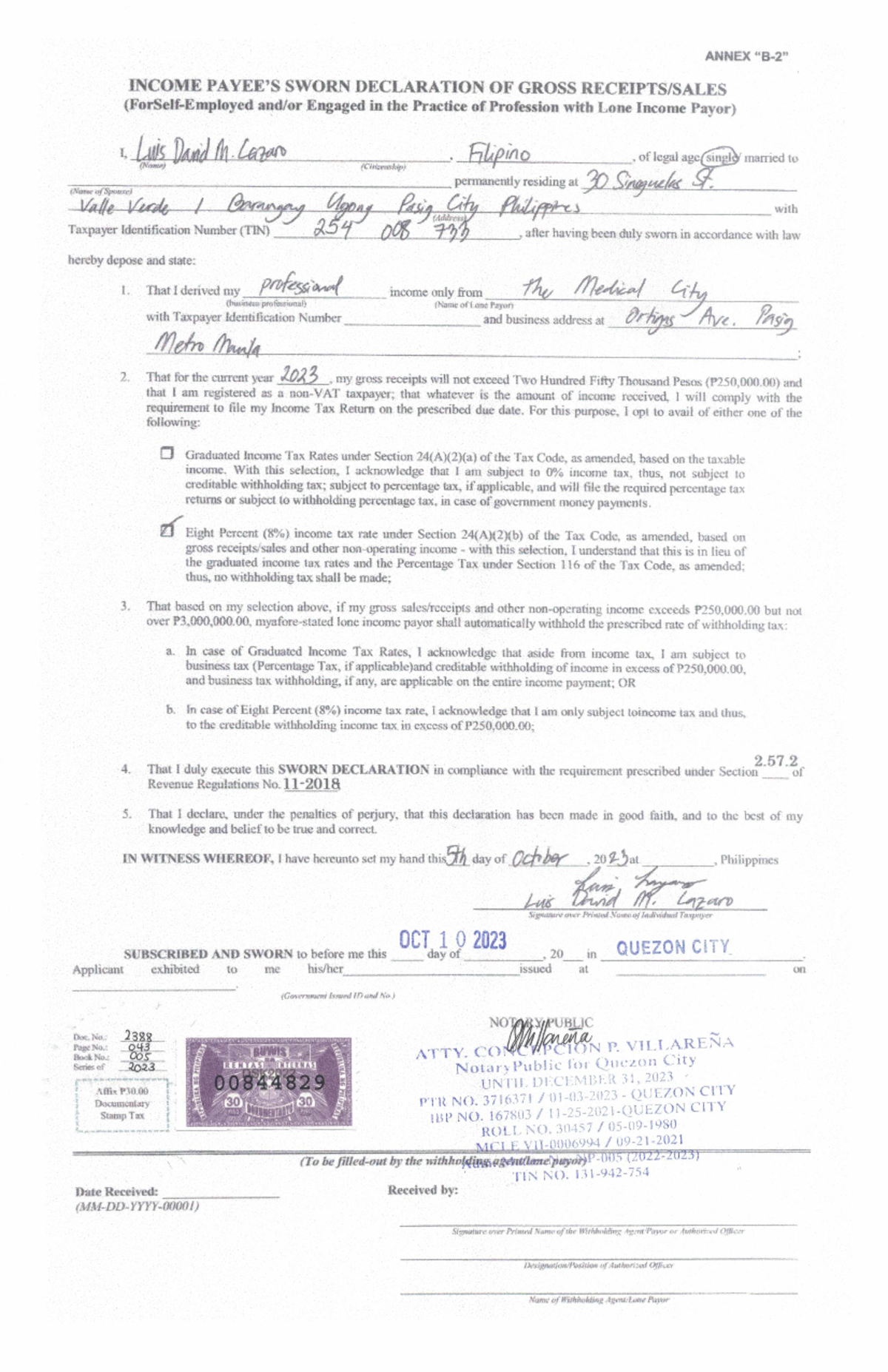 Sworn Declaration HGKNHGCH Taxation Law Studocu