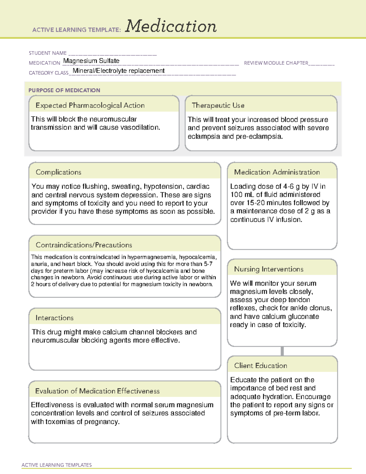 Magnesium Sulfate Medication - NURS 300 - BYU - Studocu