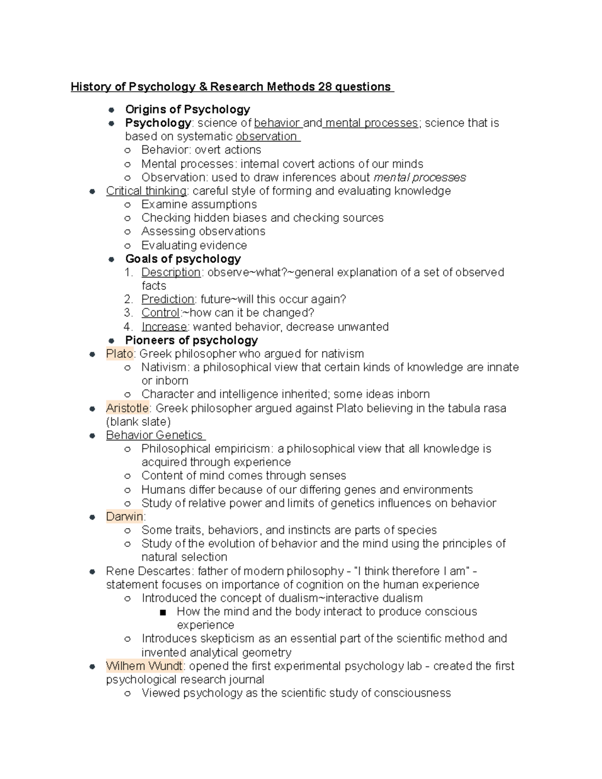 Midterm Review - History of Psychology & Research Methods 28 questions ...