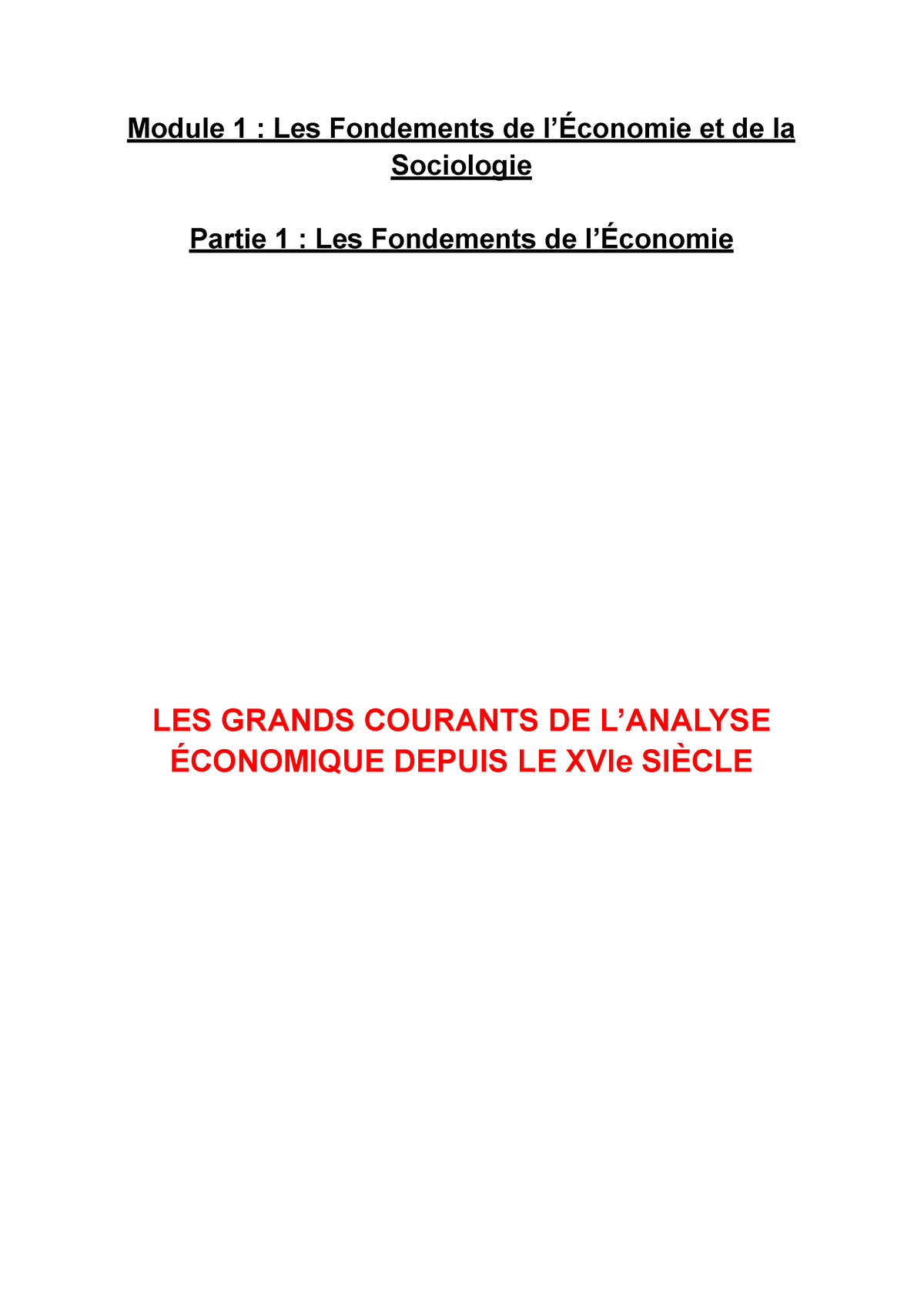 1.1.4 Les Grands Courants De L’Analyse Économique Depuis Le XVIe Siècle ...