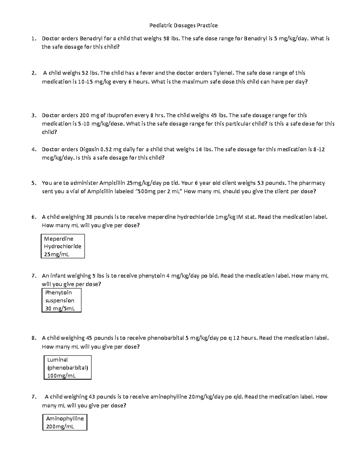 Pediatric Practice Problems - Pediatric Dosages Practice Doctor orders ...