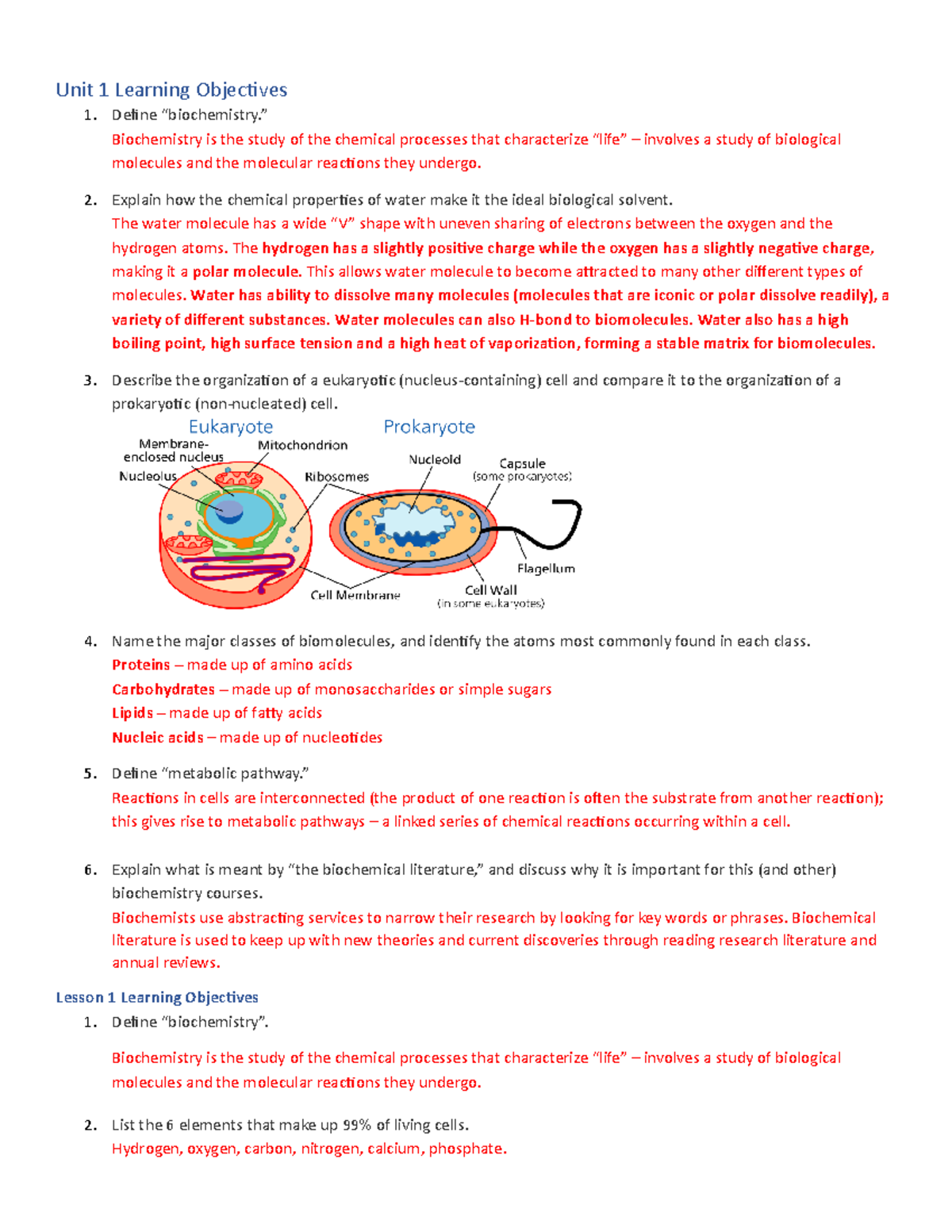 Unit 1 - Unit One Summary/ Guide - Unit 1 Learning Objectives Define ...