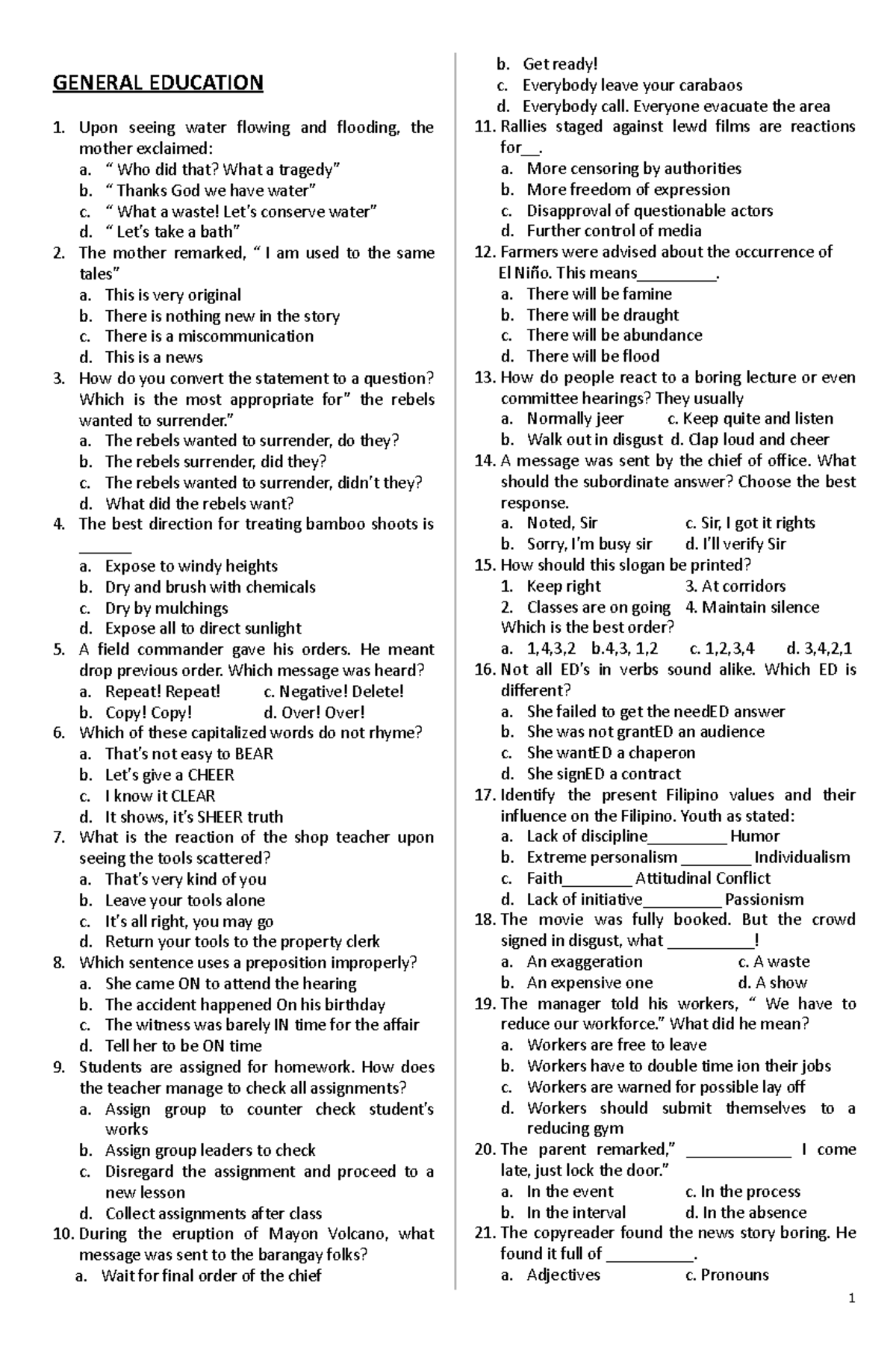 GEN ED 2 - For General Education Reviewer and Notes - GENERAL EDUCATION ...