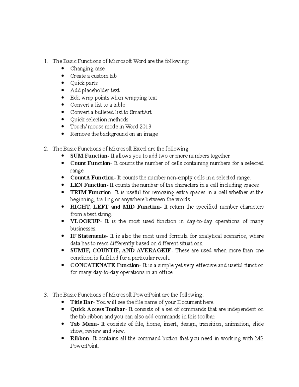 3 - Sts - The Basic Functions of Microsoft Word are the following ...
