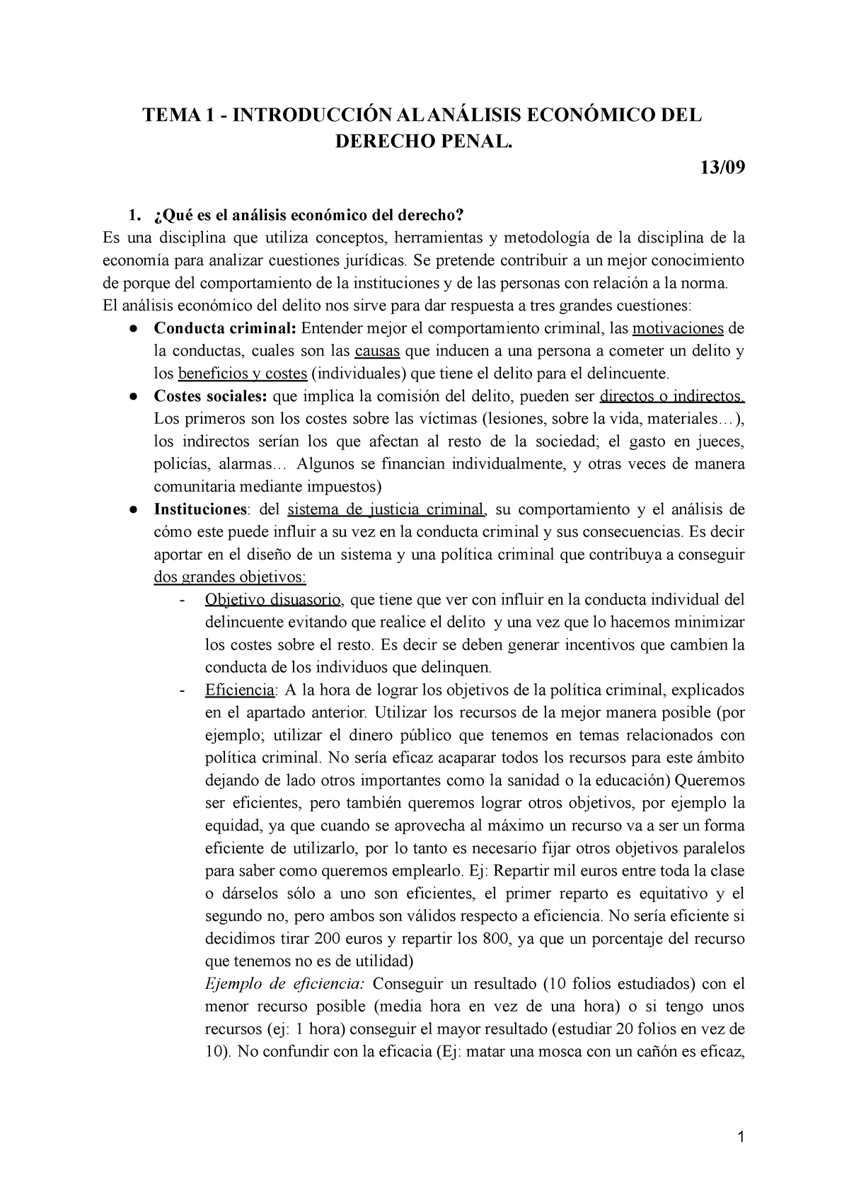 Aed Temario Tema 1 IntroducciÓn Al AnÁlisis EconÓmico Del Derecho Penal 13 ¿qué Es El