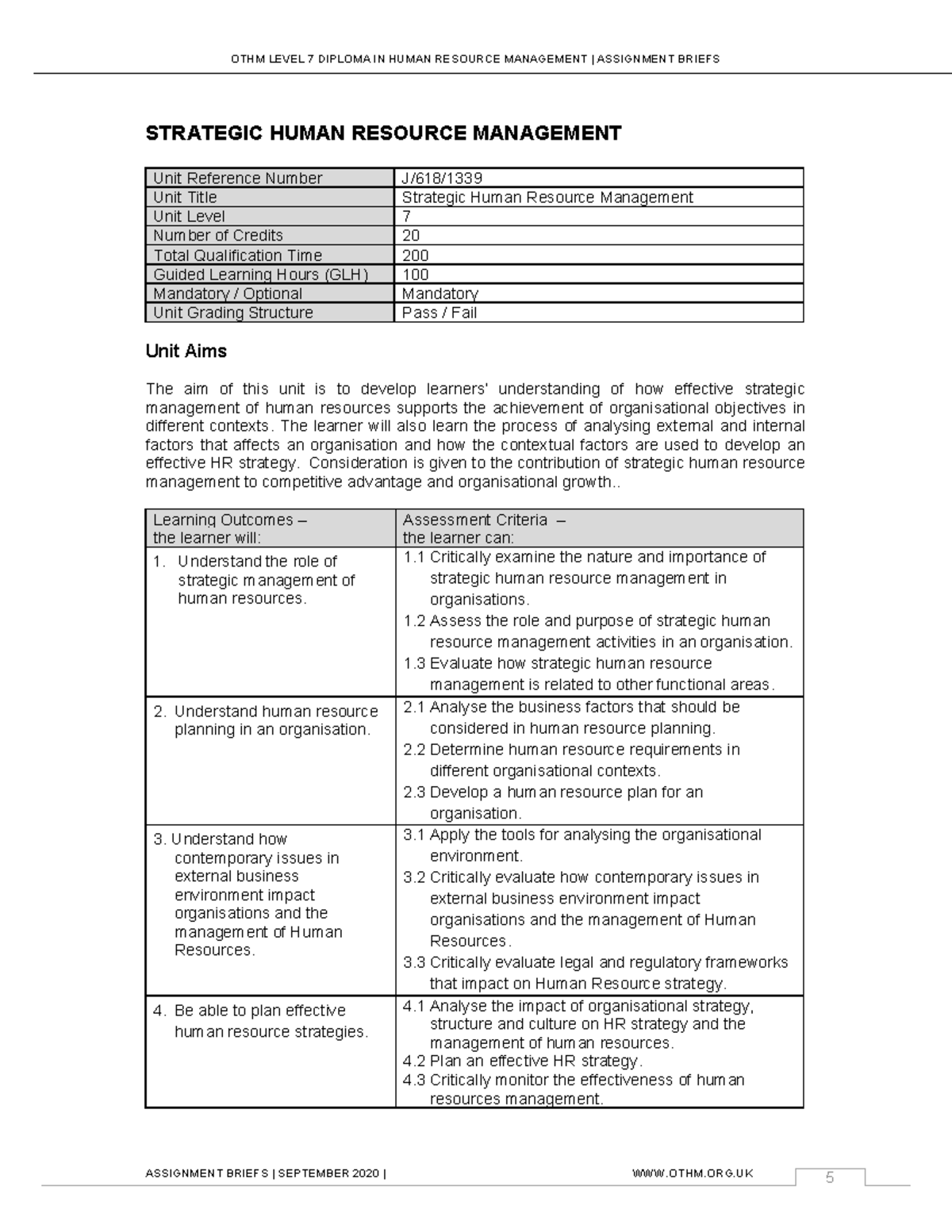 Strategic Human Resource Management Papap Othm Level 7 Diploma In