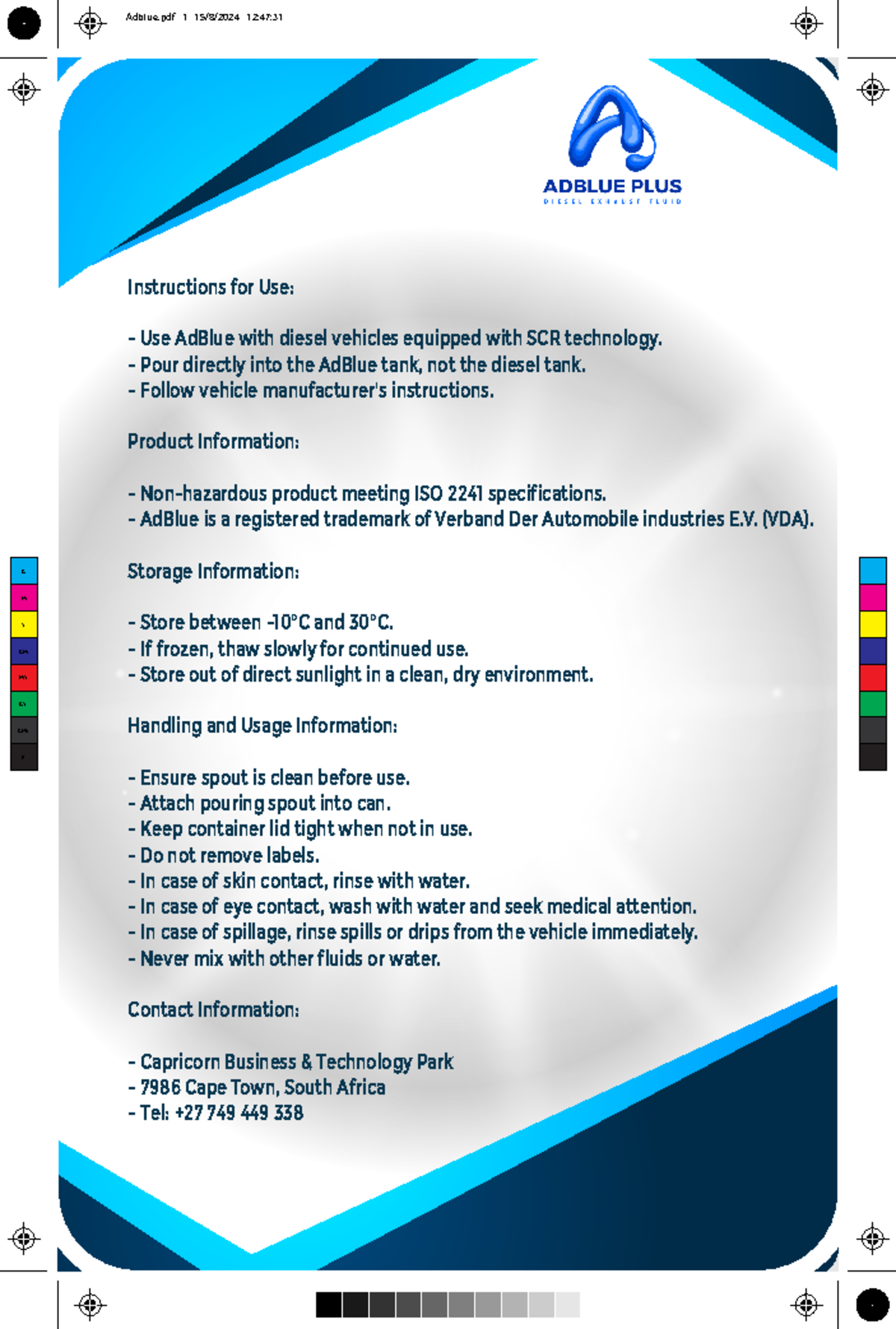 Adblue - 20L Instructions for Use: Use AdBlue with diesel vehicles ...