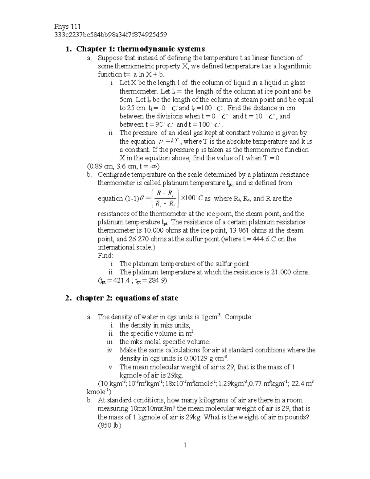 111 Heat And Thermo Question Bank Sears 