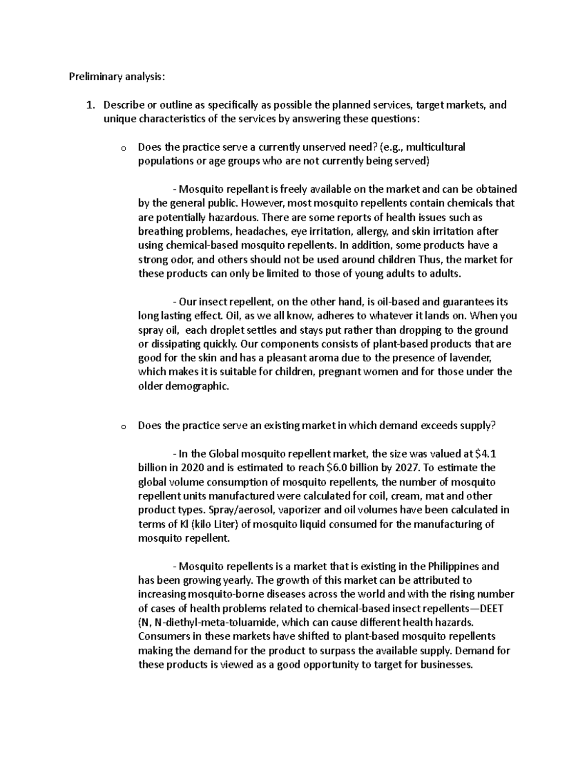 Preliminary analysis - feasibilo - Preliminary analysis: Describe or ...