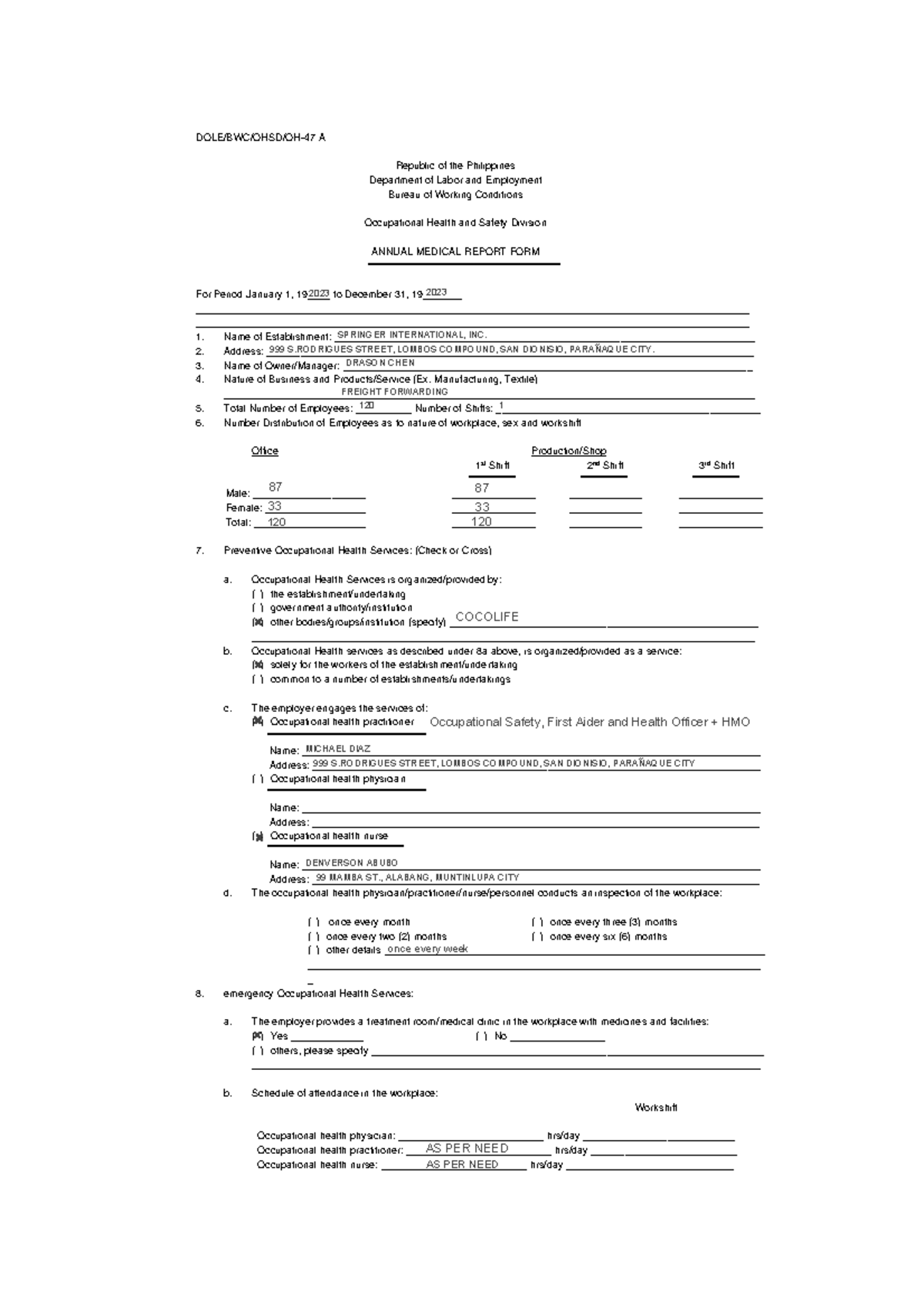 Copy of 5.AMR-Annual Medical Report 2023 - DOLE/BWC/OHSD/OH-47 A ...