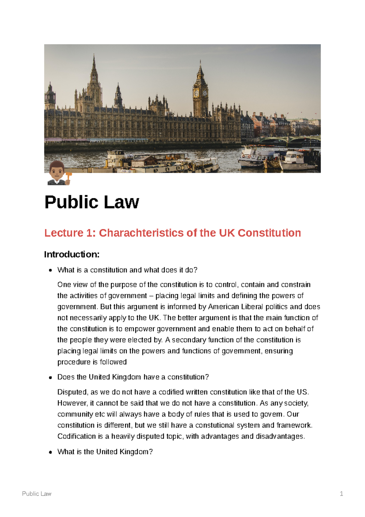 Public Law - Complete lecture notes - Public Law Lecture 1 ...