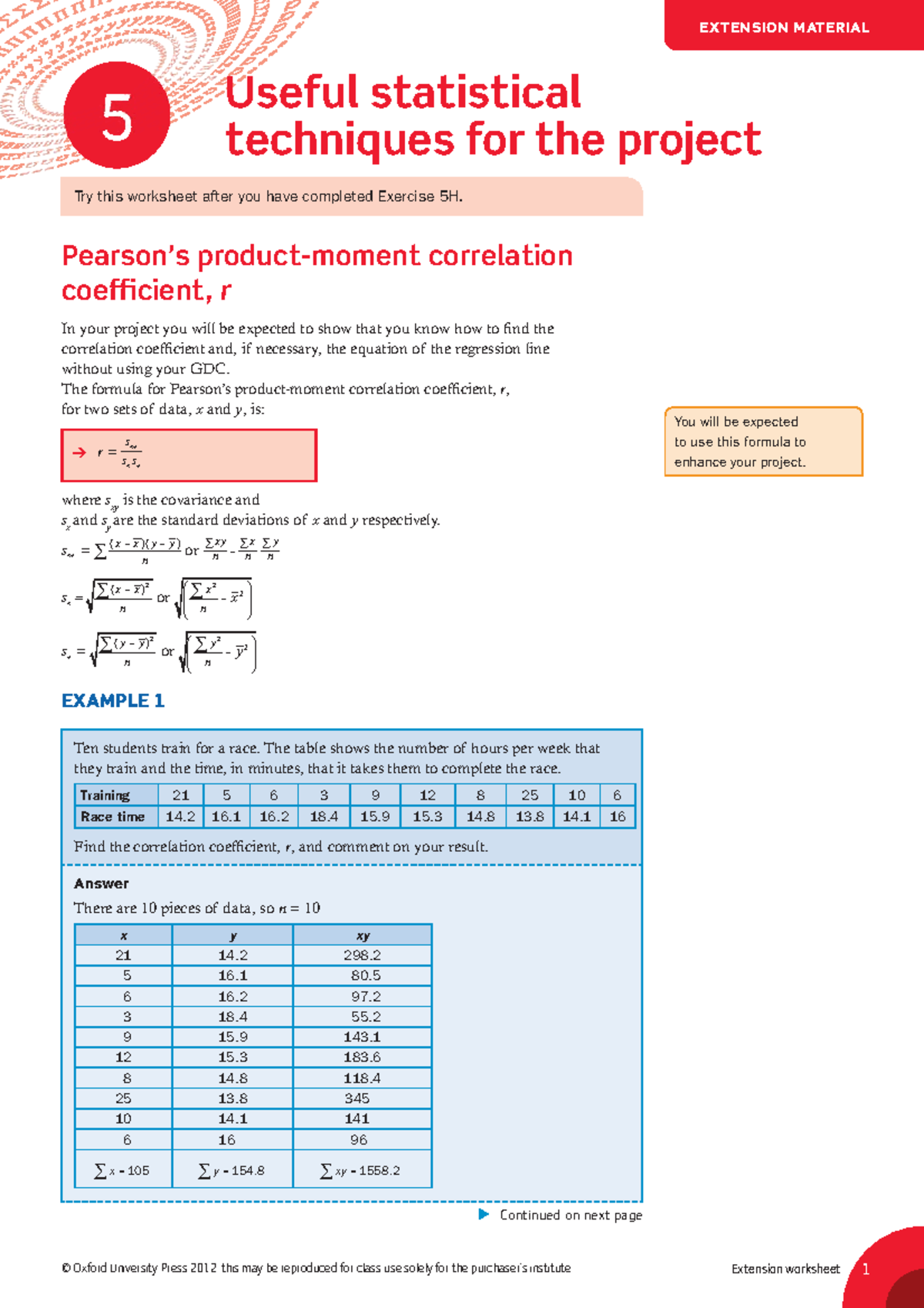 Extension worksheet-ch05 - Useful statistical techniques for the ...