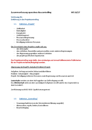 OBC Zusammenfassung - Operatives Baucontrolling Gliederung: - Einführung Projektcontrolling ...