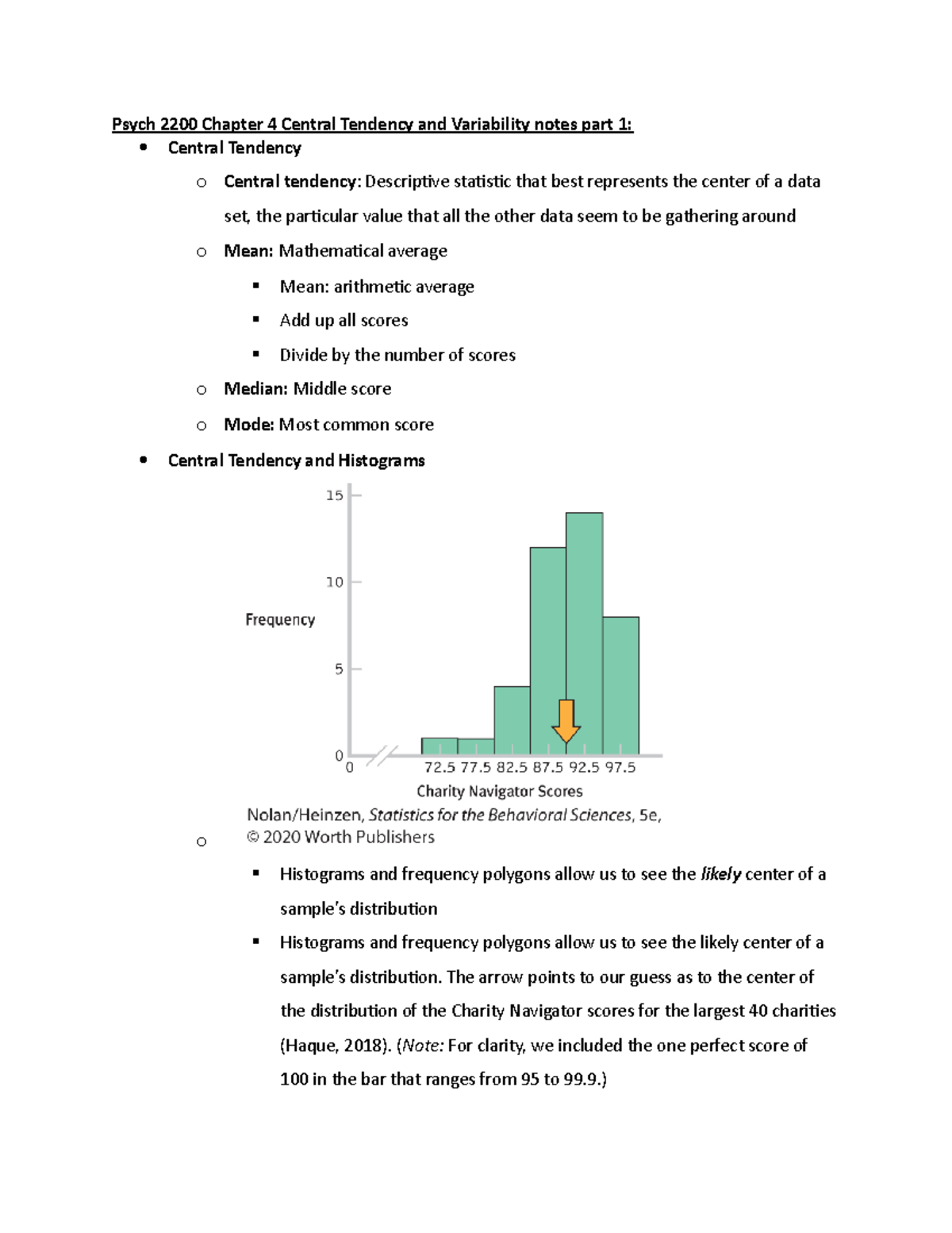 Psych 2200 Chapter 4 Central Tendency and Variability notes part 1 ...