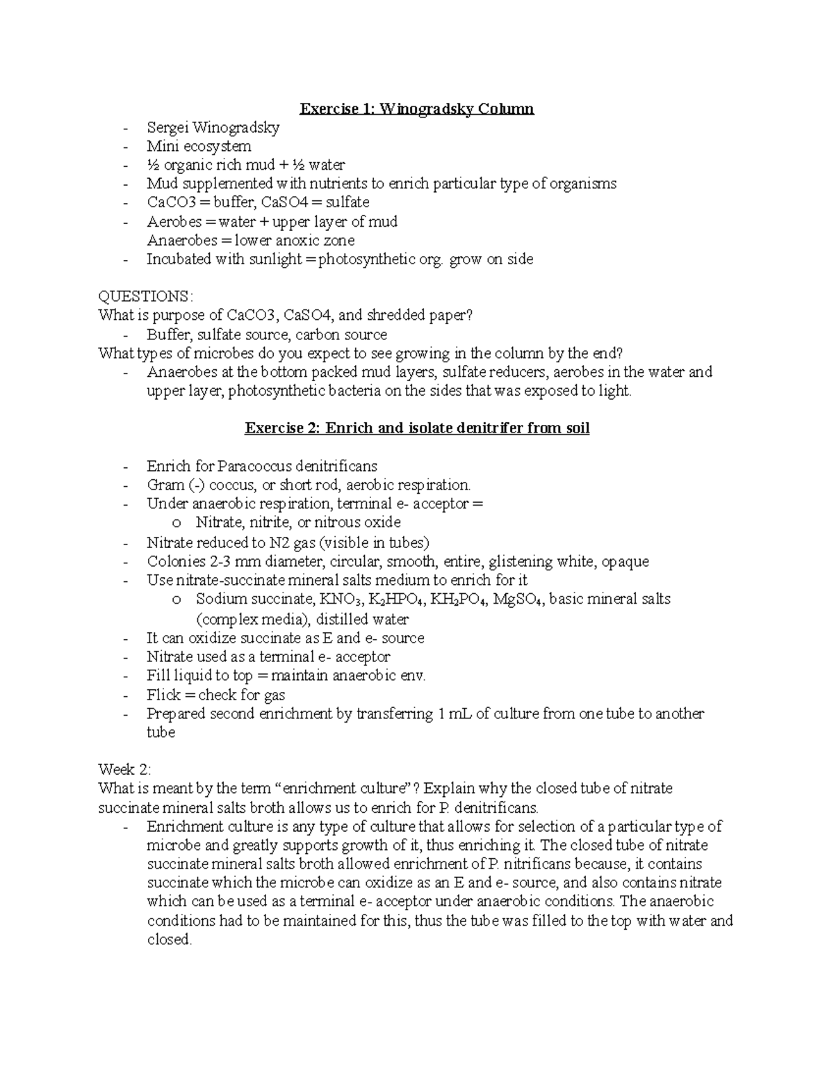 3280 Lab Review Exercise 1 Winogradsky Column Sergei Winogradsky