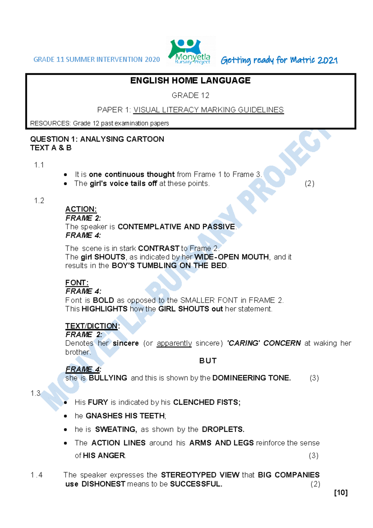 cartoons and advertisement ENGLISH HOME LANGUAGE GRADE 12 PAPER 1