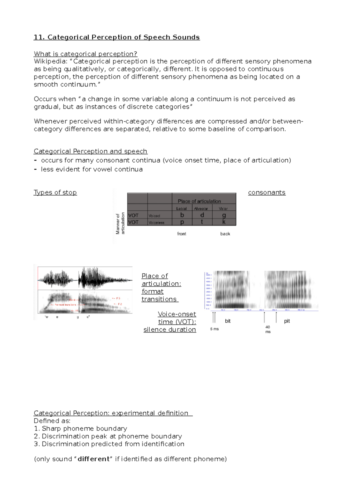 11. categorical perception of speech sounds - 11. Categorical ...