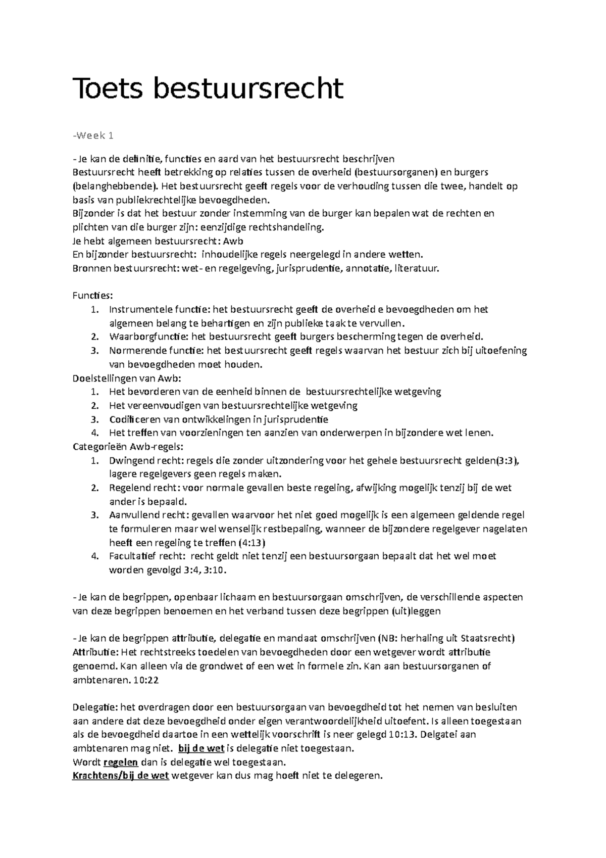 Samenvatting Bestuursrecht Per Week - Toets Bestuursrecht -Week 1 Je ...