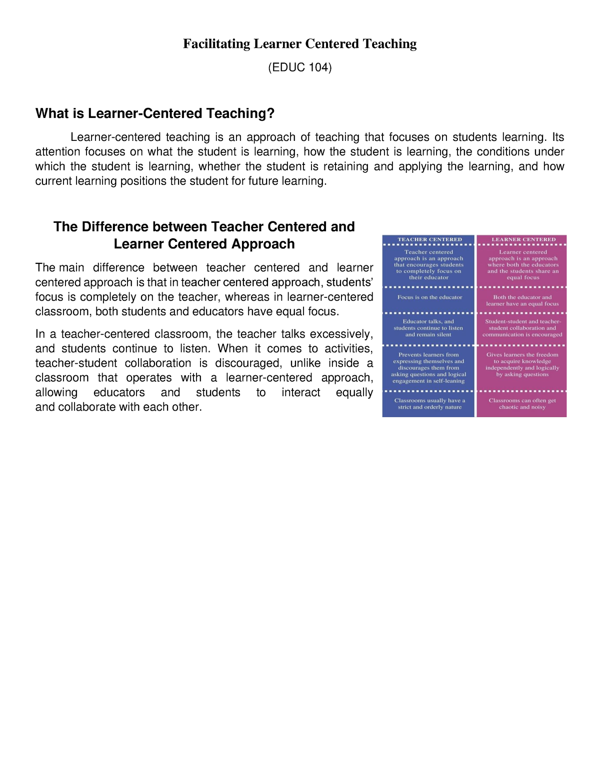 Learner- Centerd Teaching 0 - Facilitating Learner Centered Teaching ...