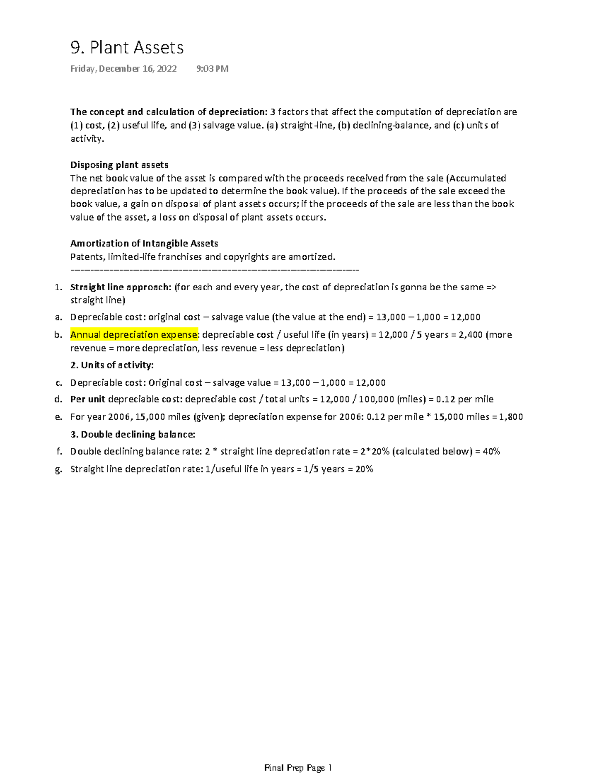 Chapter 9: Plant Assets - The concept and calculation of depreciation ...