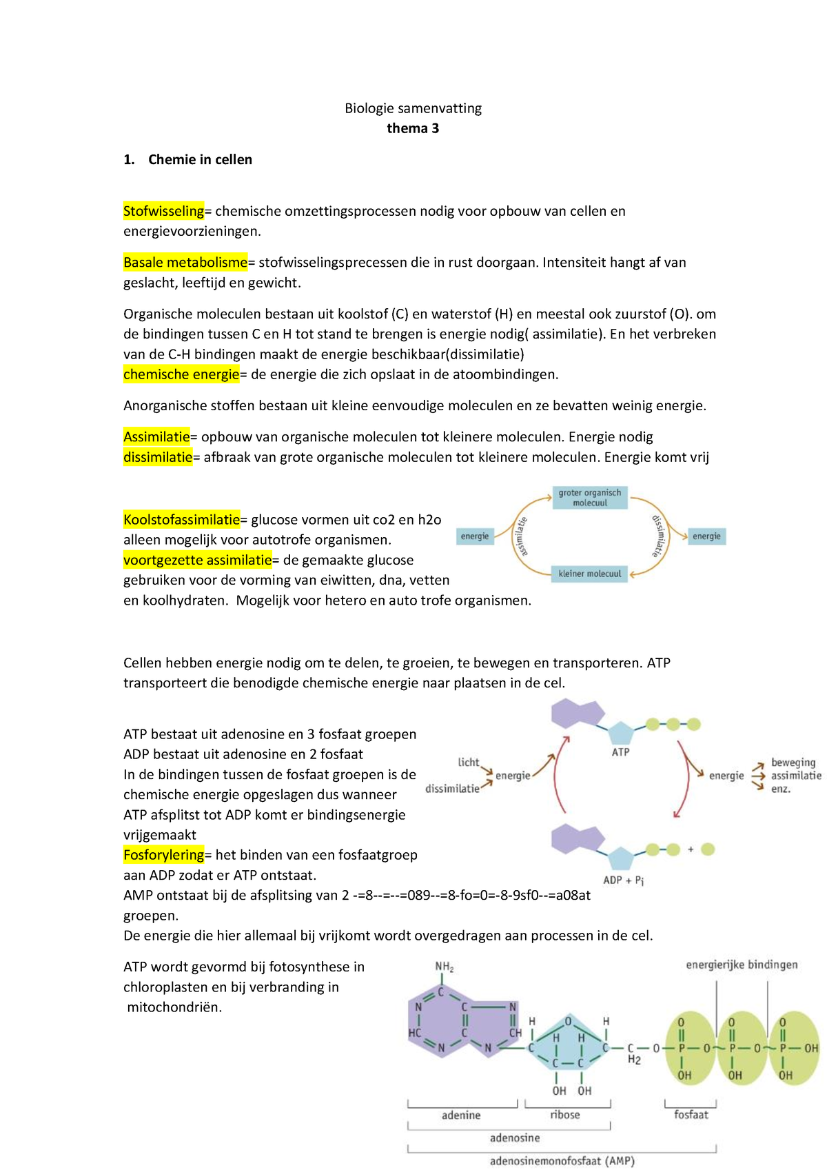 Biologie Samenvatting Vwo 5 - Biologie Samenvatting Thema 3 Chemie In ...