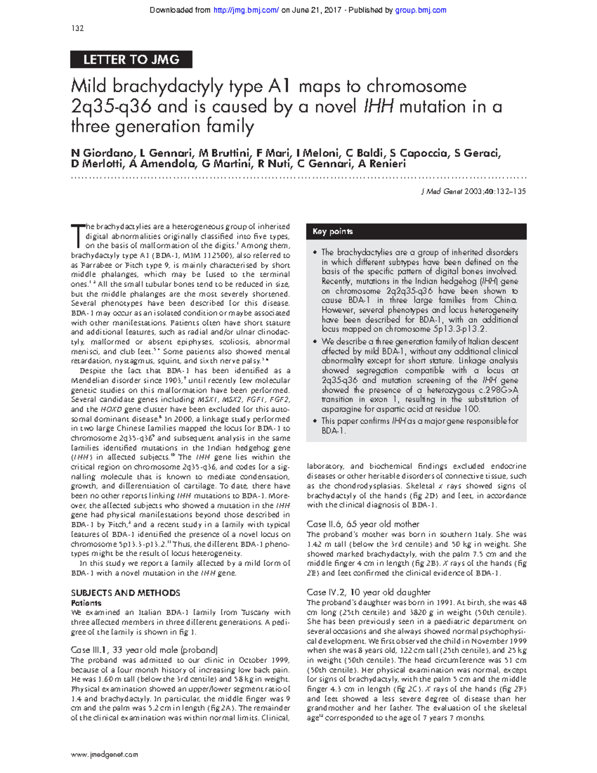 Mild brachydactyly type A1 maps to chrom - LETTER TO JMG Mild ...