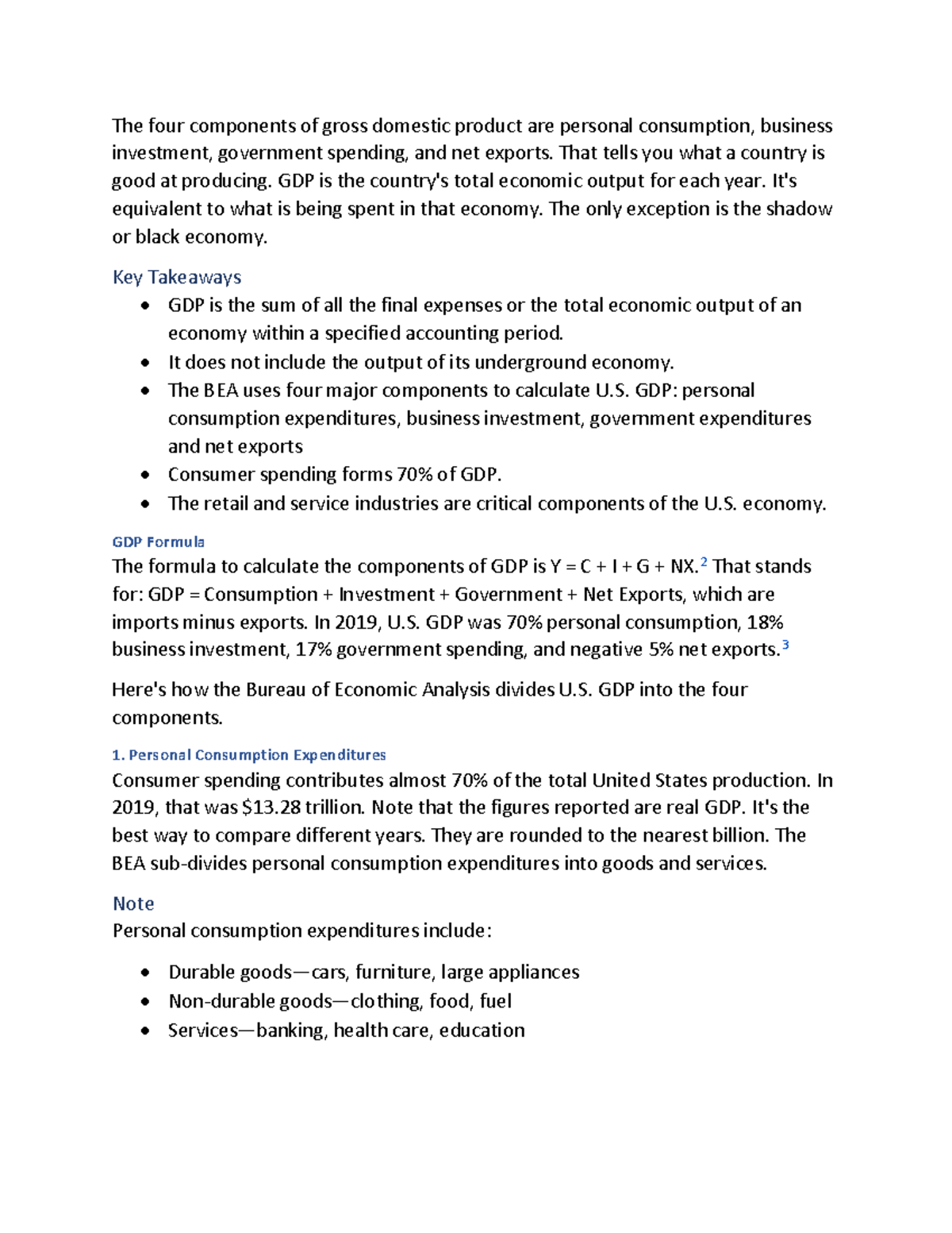 Components of GDP - Notes - The four components of gross domestic ...