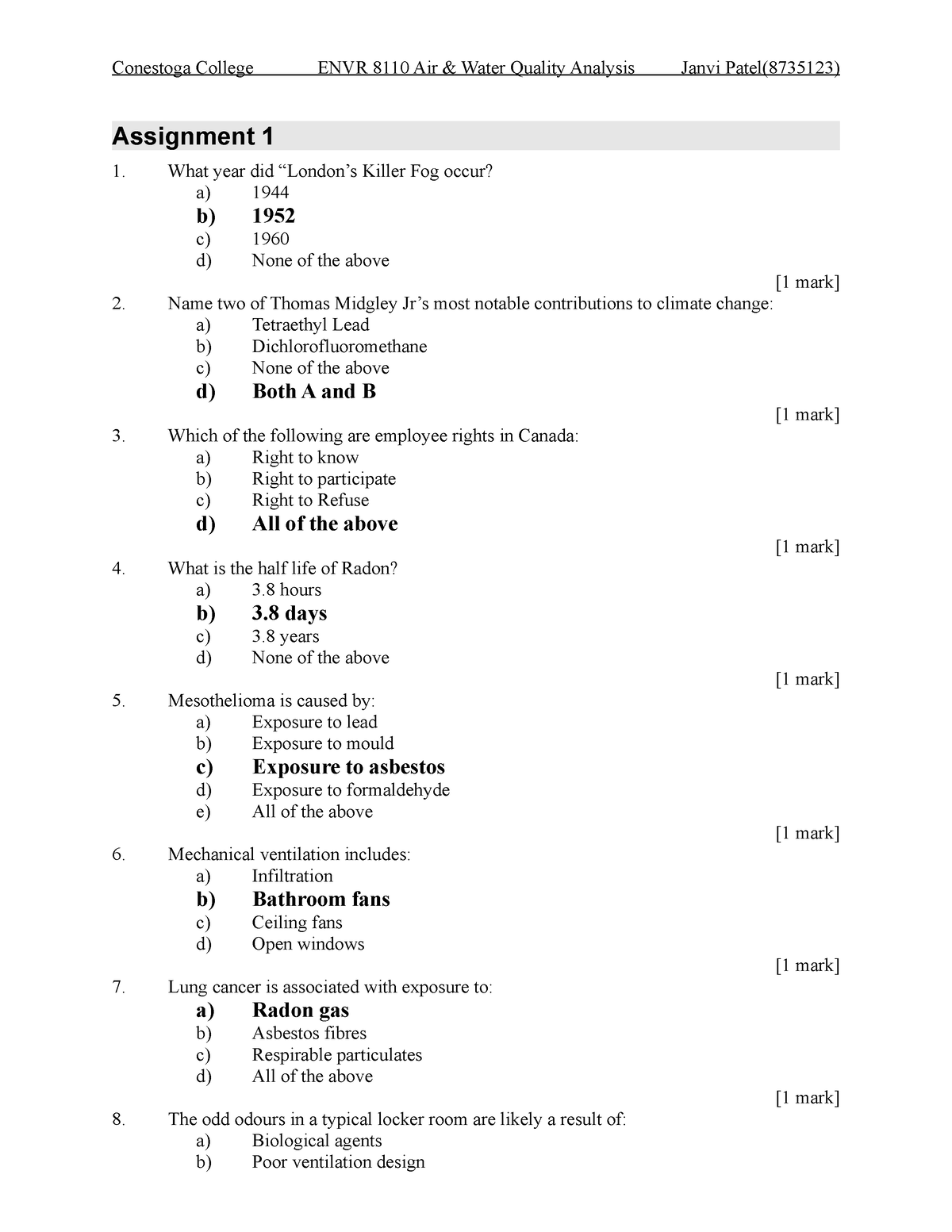 water quality assignment answers