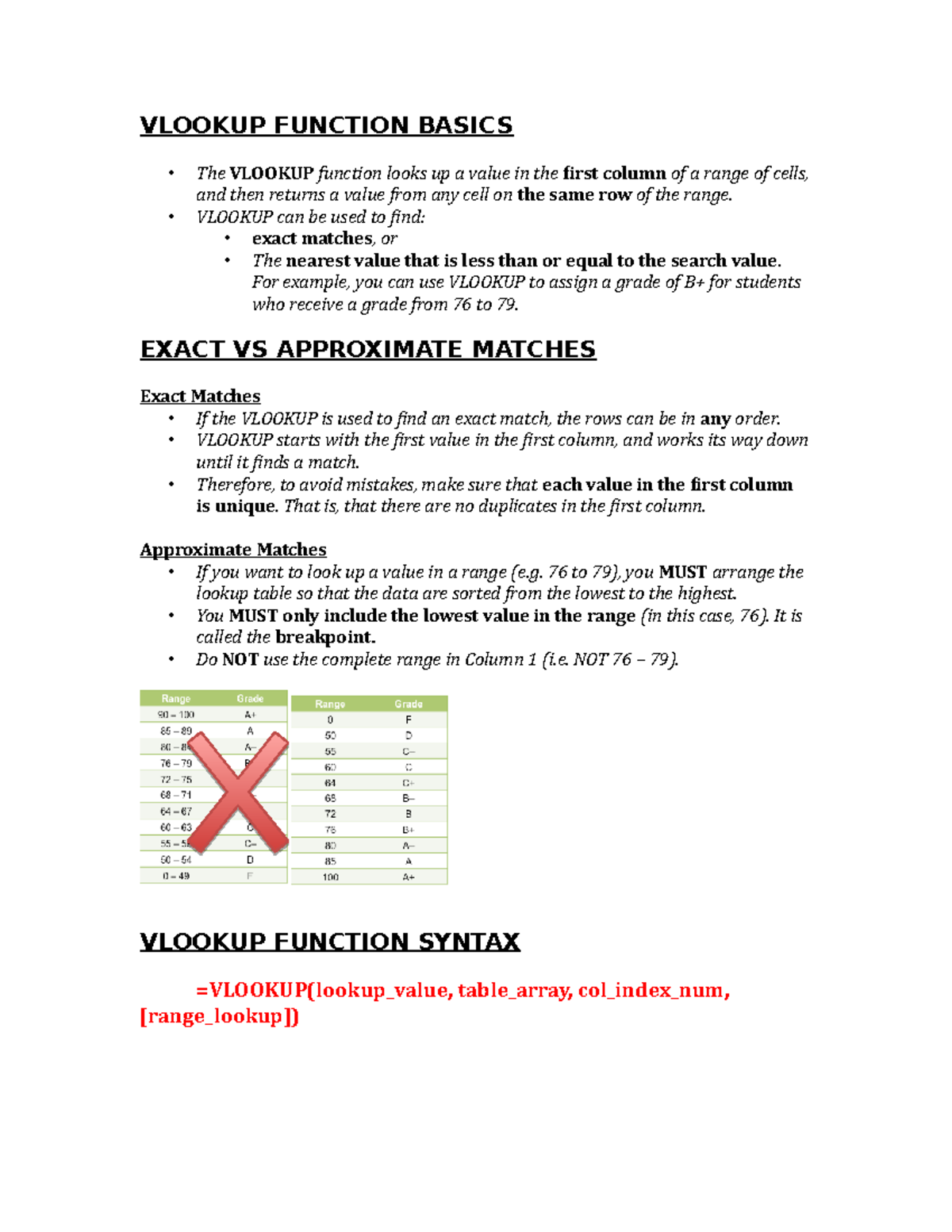 COMM 391 Notes - Lookup - VLOOKUP FUNCTION BASICS The VLOOKUP function ...
