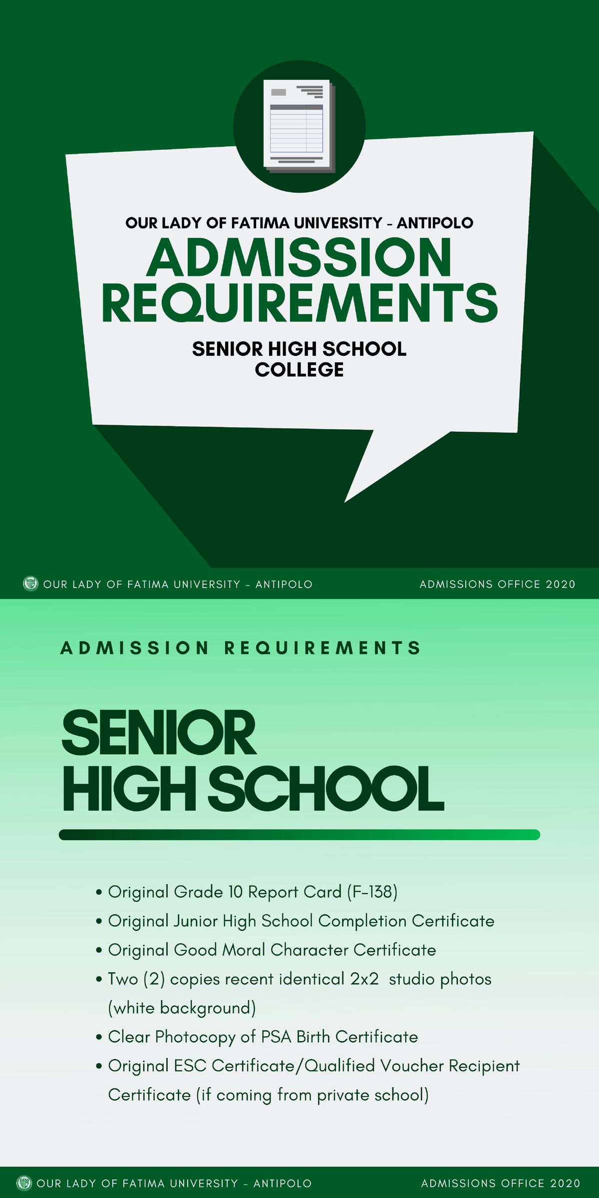 OLFU Admission Requirements - OUR LADY OF FATIMA UNIVERSITY ANTIPOLO ...