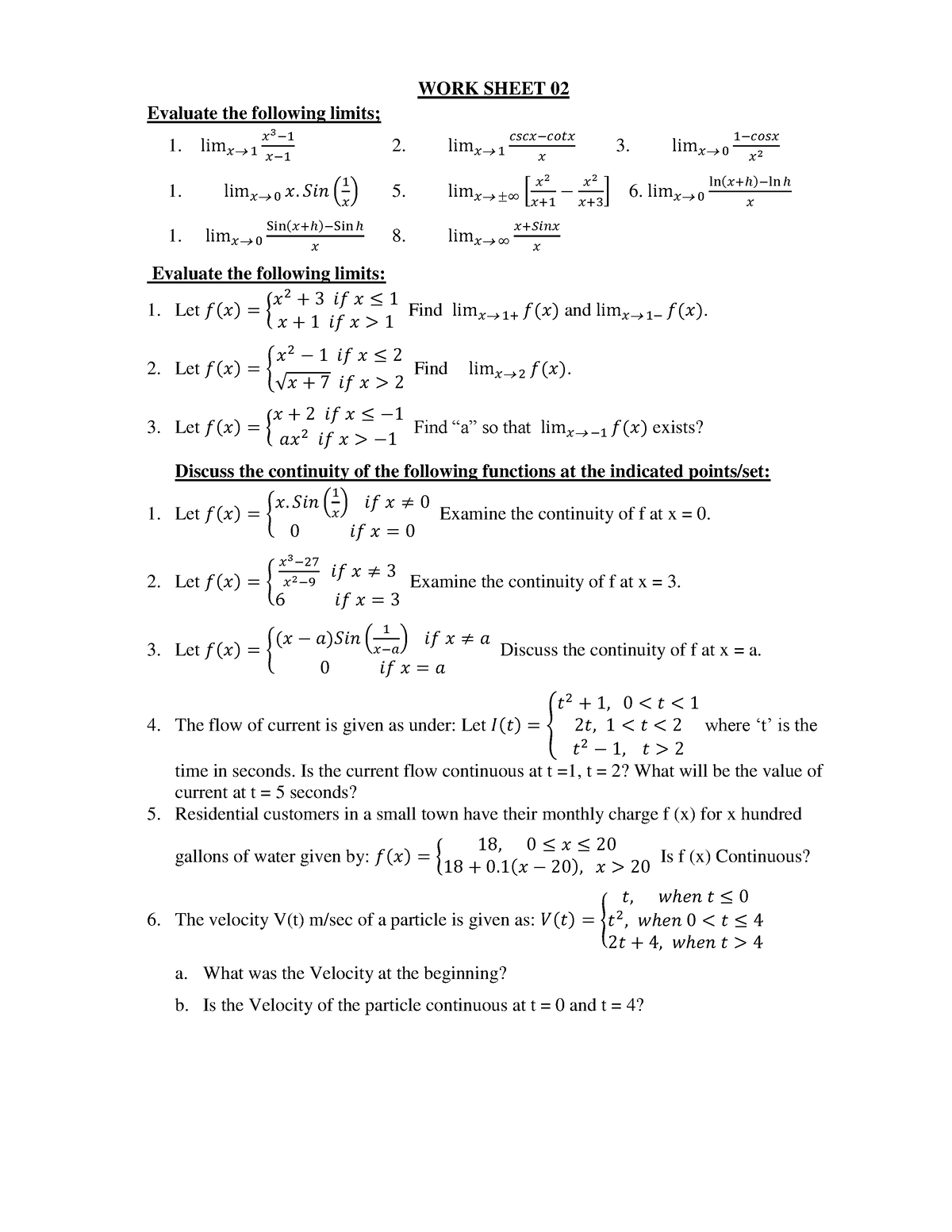 assignment for limit test